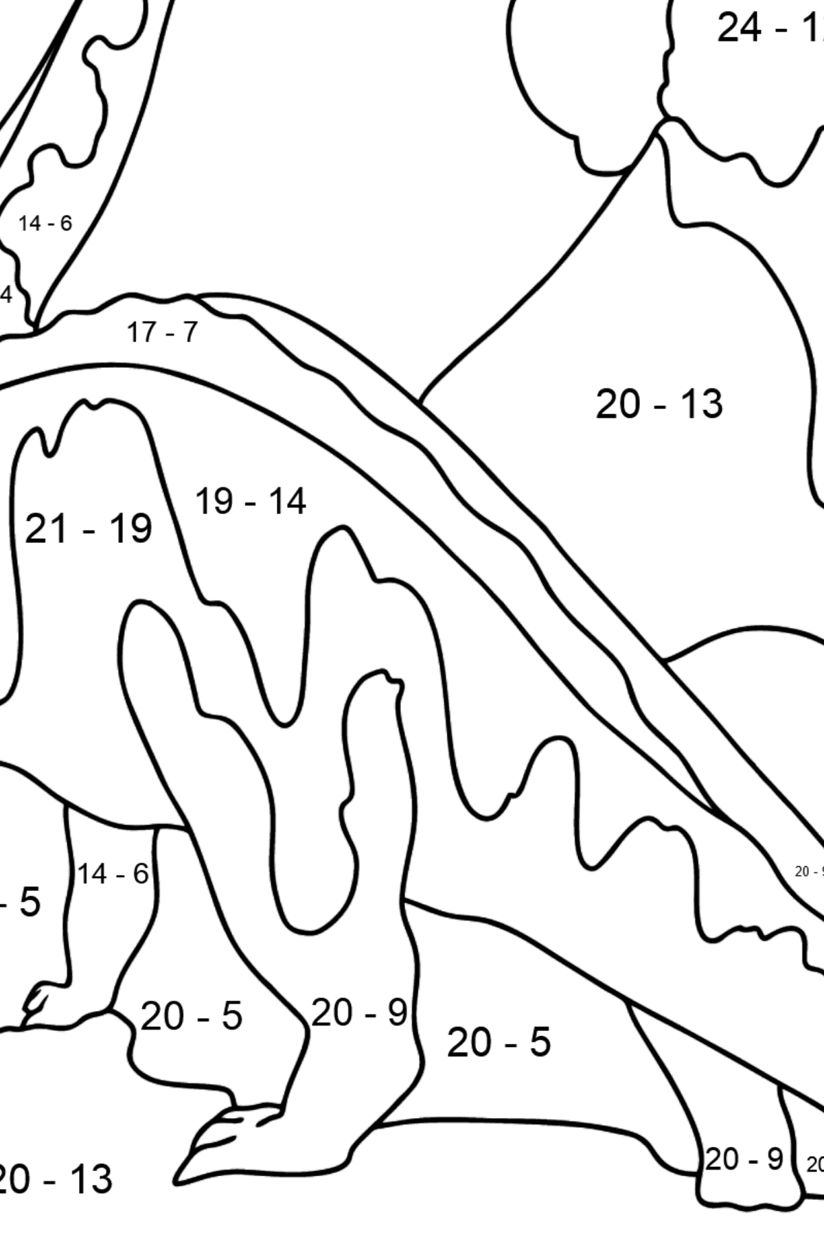 Tegning til fargelegging brontosaurus (vanskelig) - Matematisk fargeleggingsside - trekking for barn
