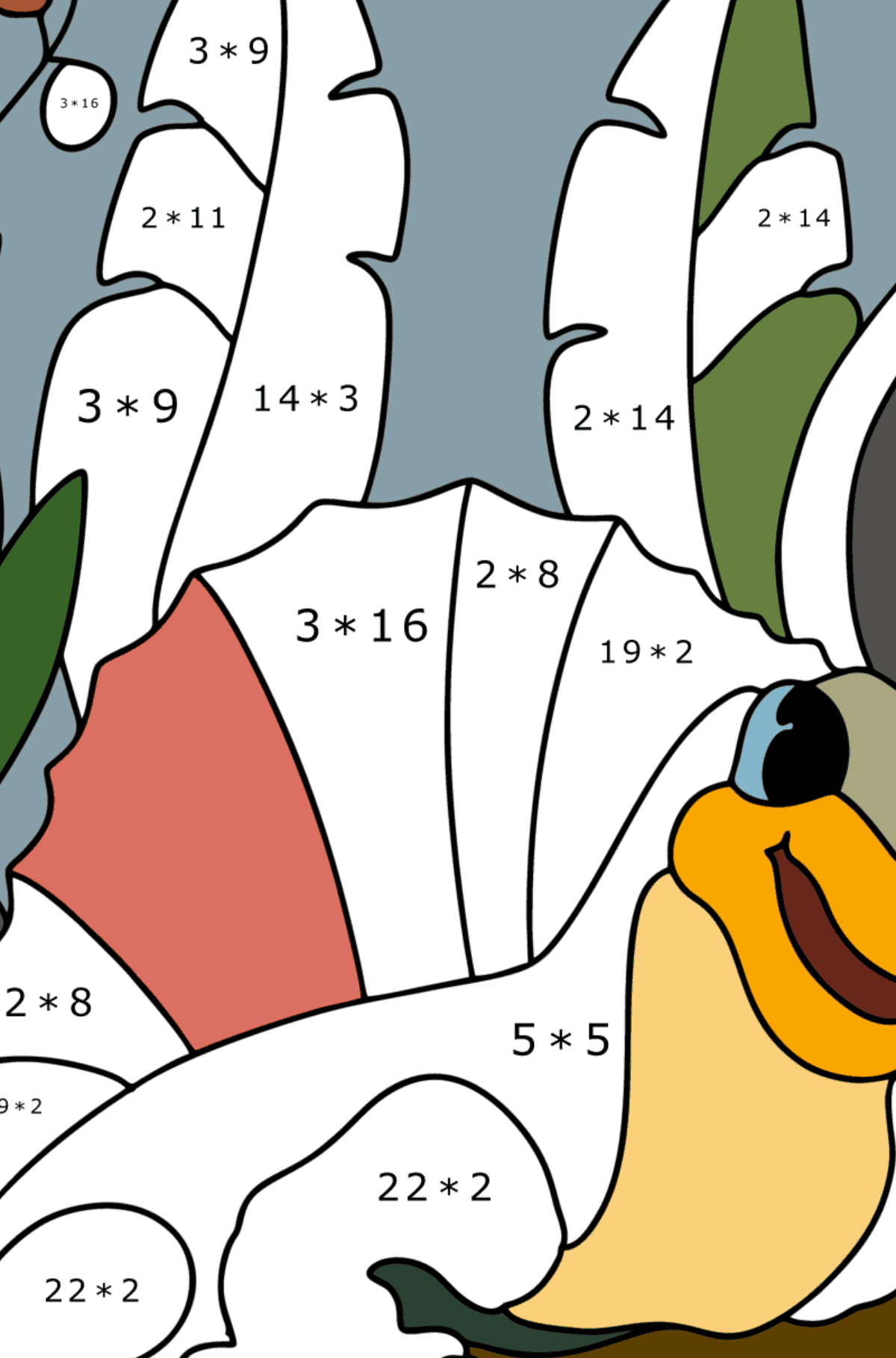 Dibujo de Dimetrodón para colorear - Colorear con Matemáticas - Multiplicaciones para Niños