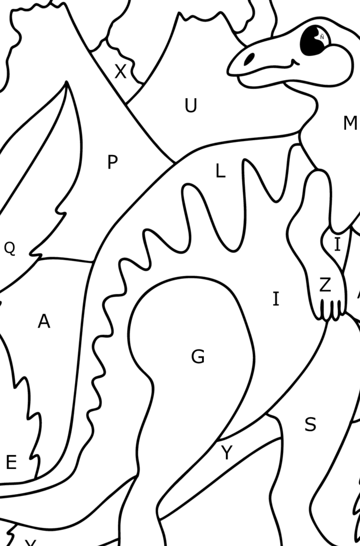 Dibujo de Hadrosaurio para colorear - Colorear por Letras para Niños