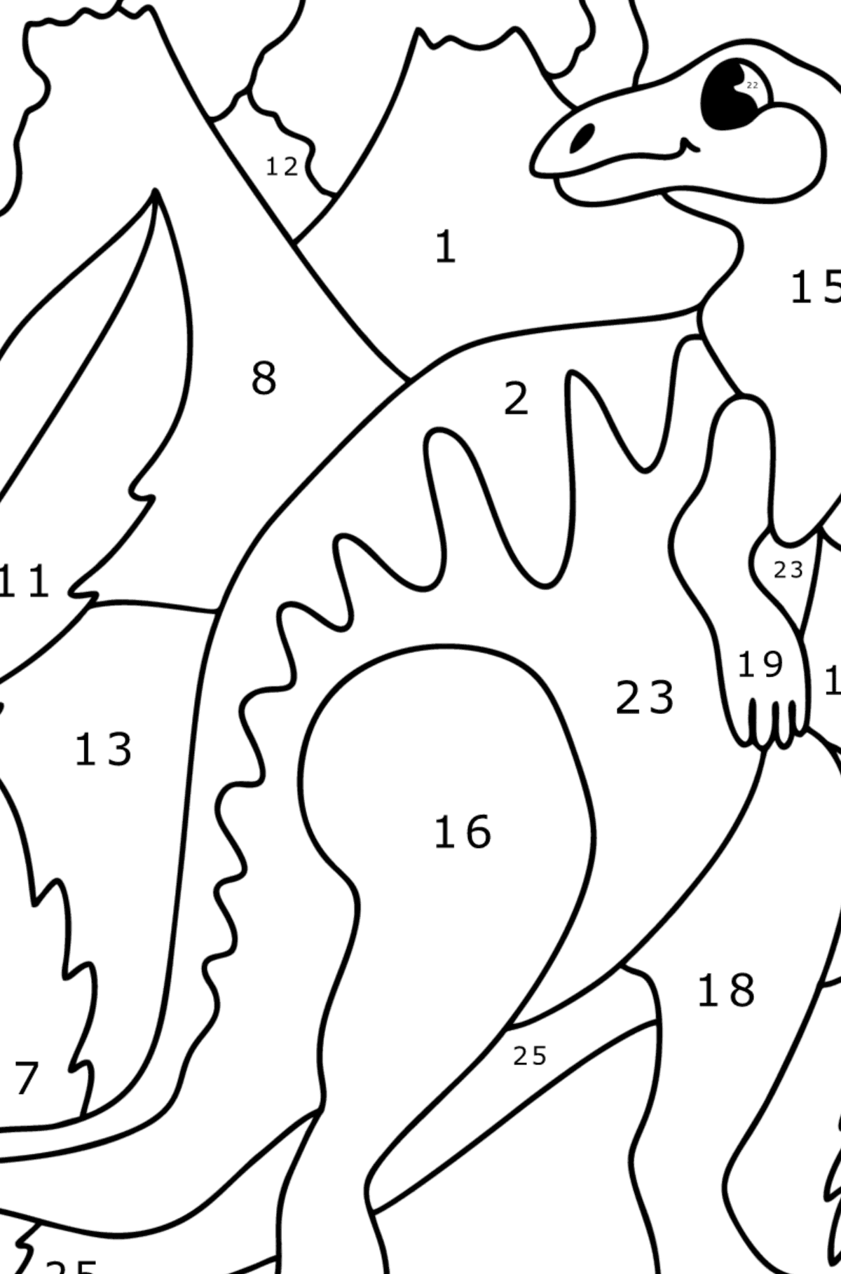 Tegning til fargelegging hadrosaur - Fargelegge etter numre for barn
