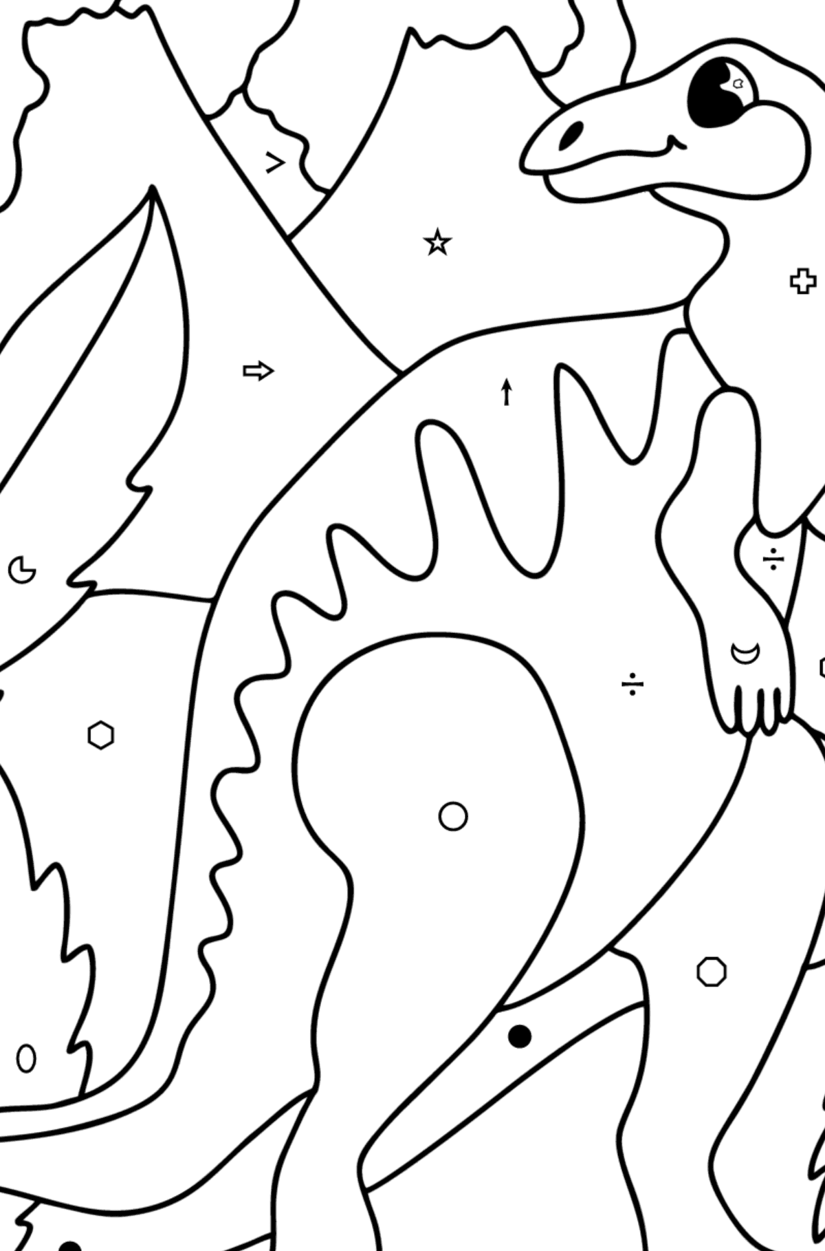 Tegning til fargelegging hadrosaur - Fargelegge etter symboler og geometriske former for barn
