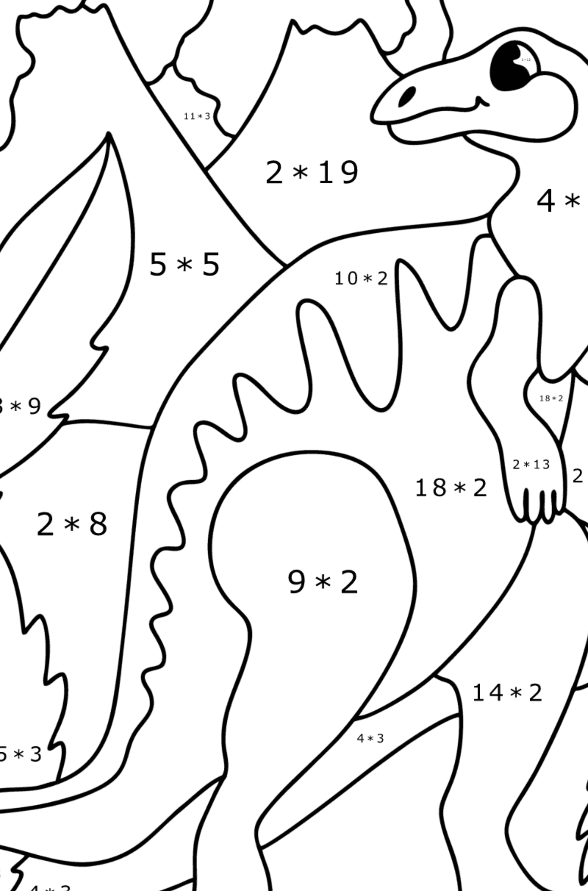 Dibujo de Hadrosaurio para colorear - Colorear con Matemáticas - Multiplicaciones para Niños