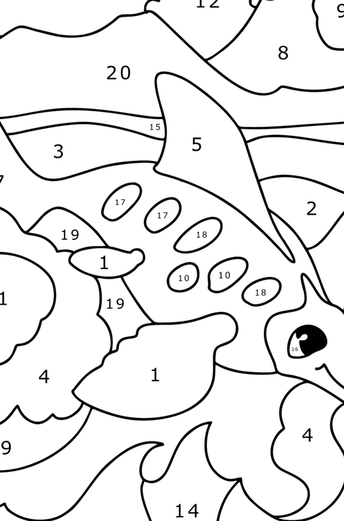 Dibujo de Ictiosaurio para colorear - Colorear por Números para Niños