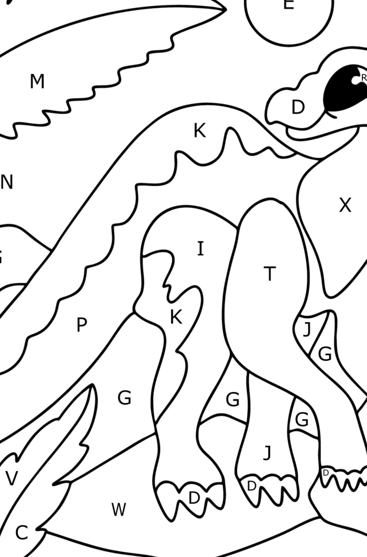 Dibujo de Iguanodonte para colorear - Colorear por Letras para Niños