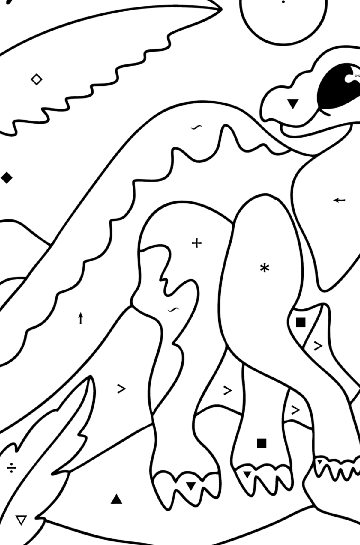Tegning til fargelegging iguanodon - Fargelegge etter symboler for barn