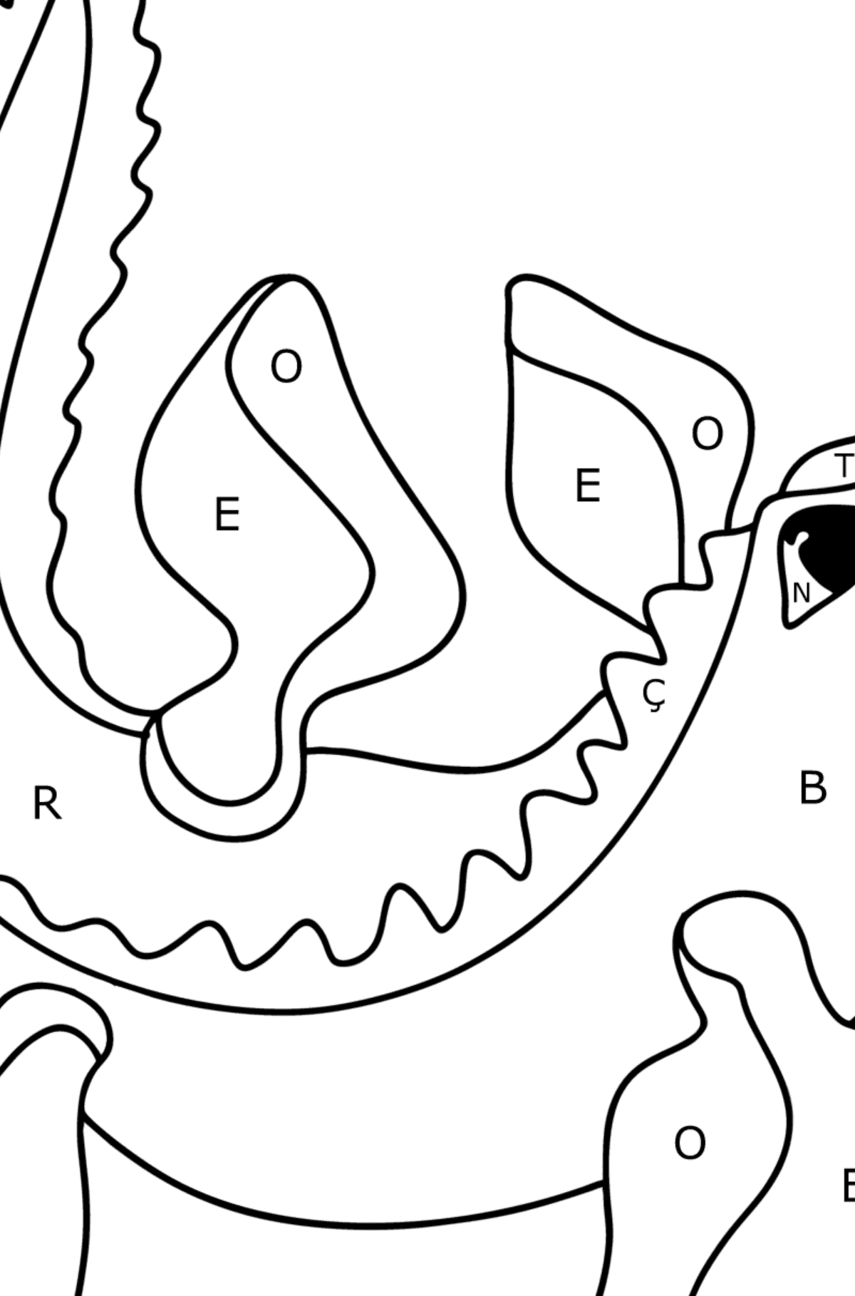 Boyama sayfası mosasaurus - Harflerle Boyama çocuklar için