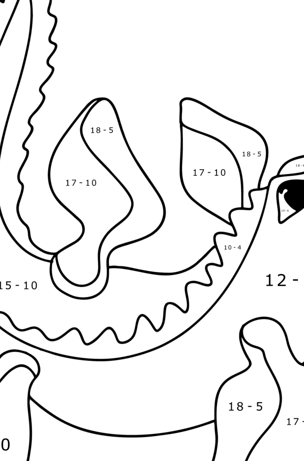 Ausmalbild Mosasaurus - Mathe Ausmalbilder - Subtraktion für Kinder