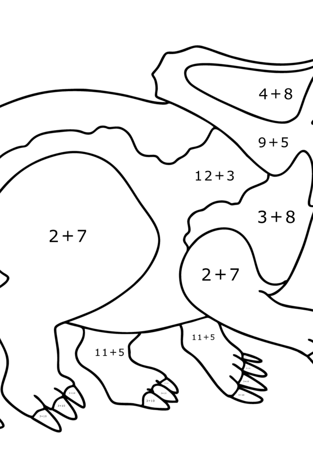 Målarbild protoceratops - Matematik Färgläggning - Addition För barn