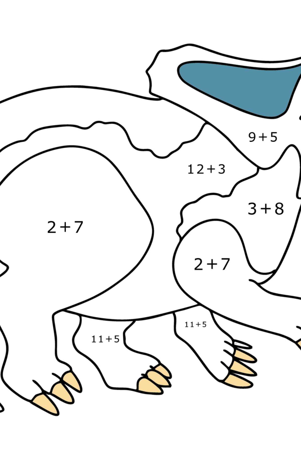 Ausmalbild Protoceratops - Mathe Ausmalbilder - Addition für Kinder