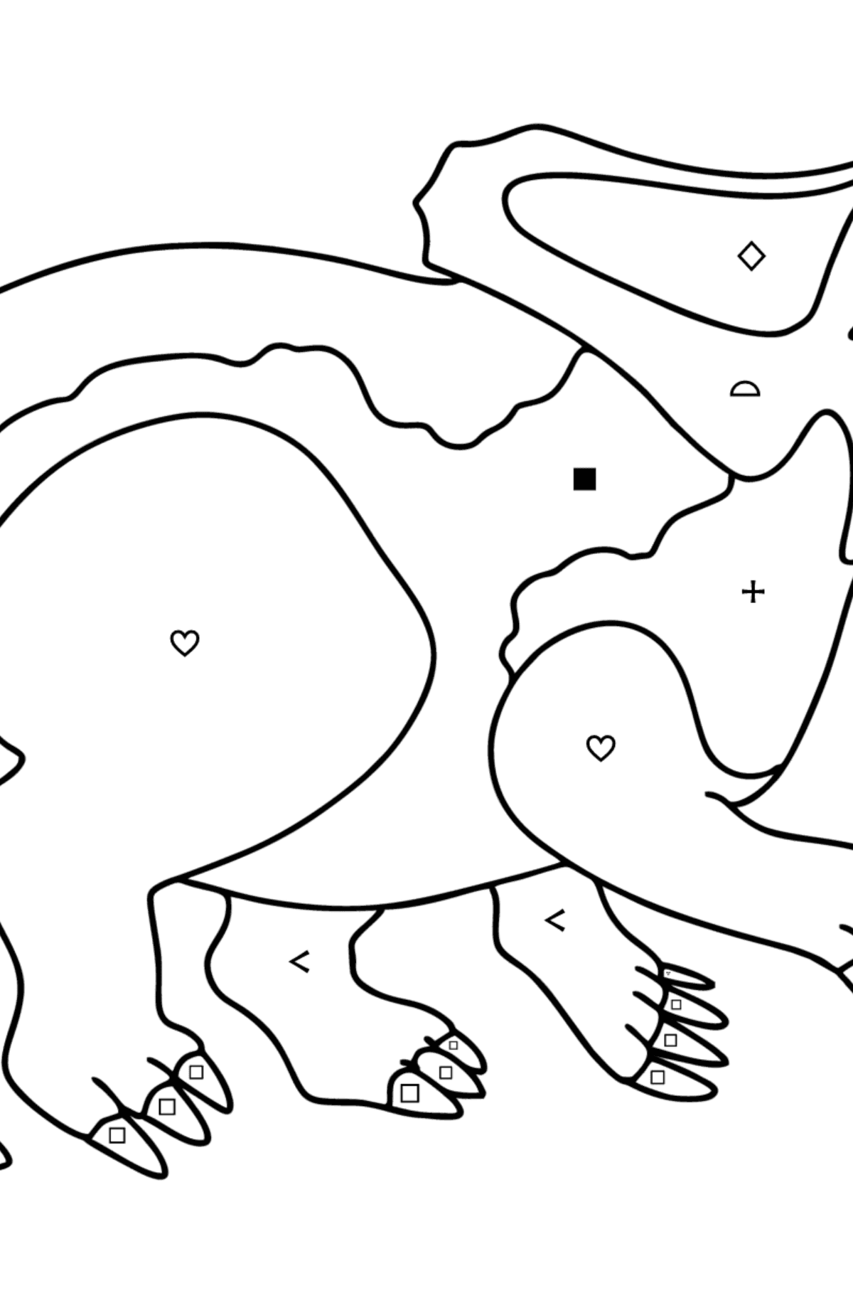 Målarbild protoceratops - Färgläggning efter symboler och av geometriska figurer För barn