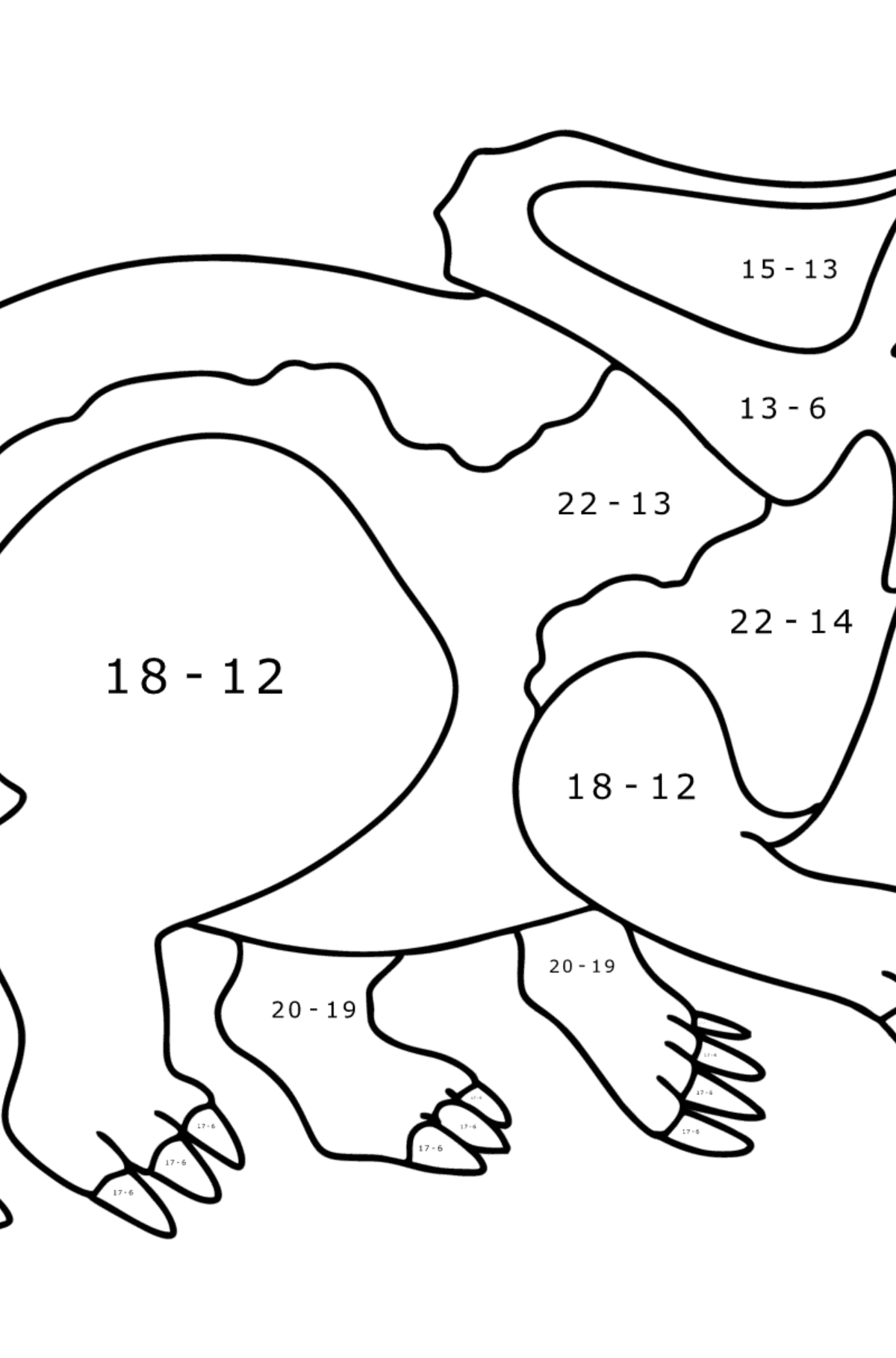 Ausmalbild Protoceratops - Mathe Ausmalbilder - Subtraktion für Kinder