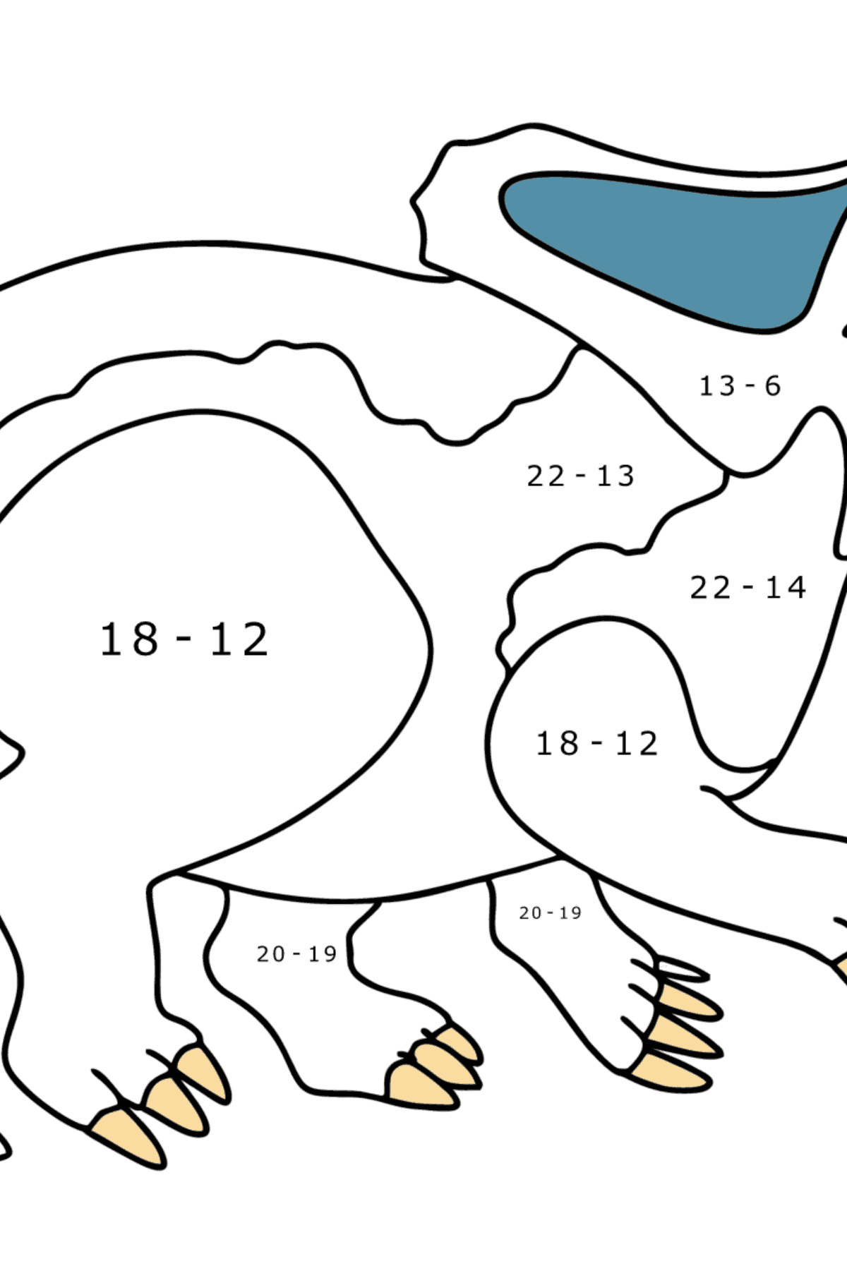 Coloriage Protocératops - Coloriage Magique Soustraction pour les Enfants