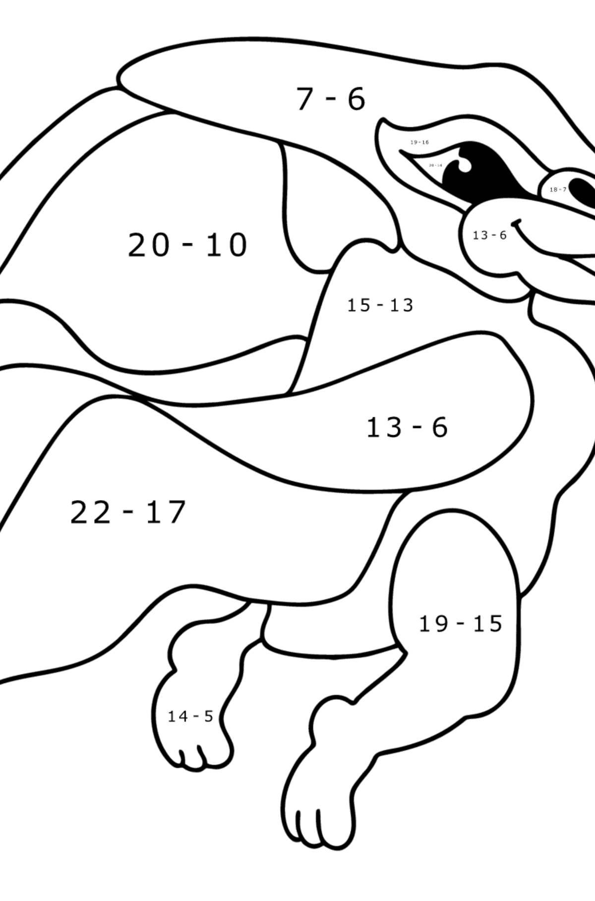 Ausmalbild Pteranodon - Mathe Ausmalbilder - Subtraktion für Kinder