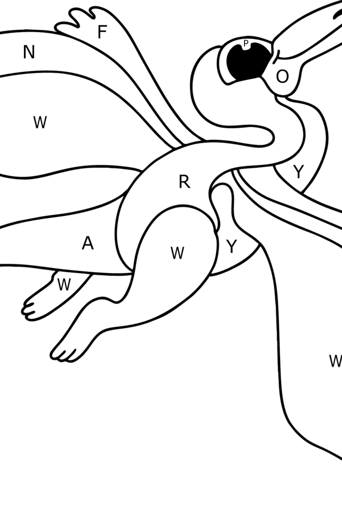 Coloriage Ptérodactyle - Coloriage par Lettres pour les Enfants