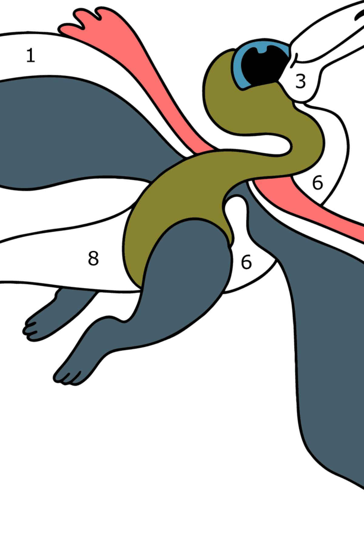 Ausmalbild Pterodaktylus - Malen nach Zahlen für Kinder