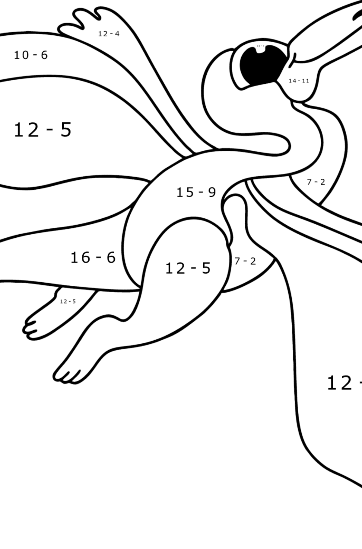 Ausmalbild Pterodaktylus - Mathe Ausmalbilder - Subtraktion für Kinder