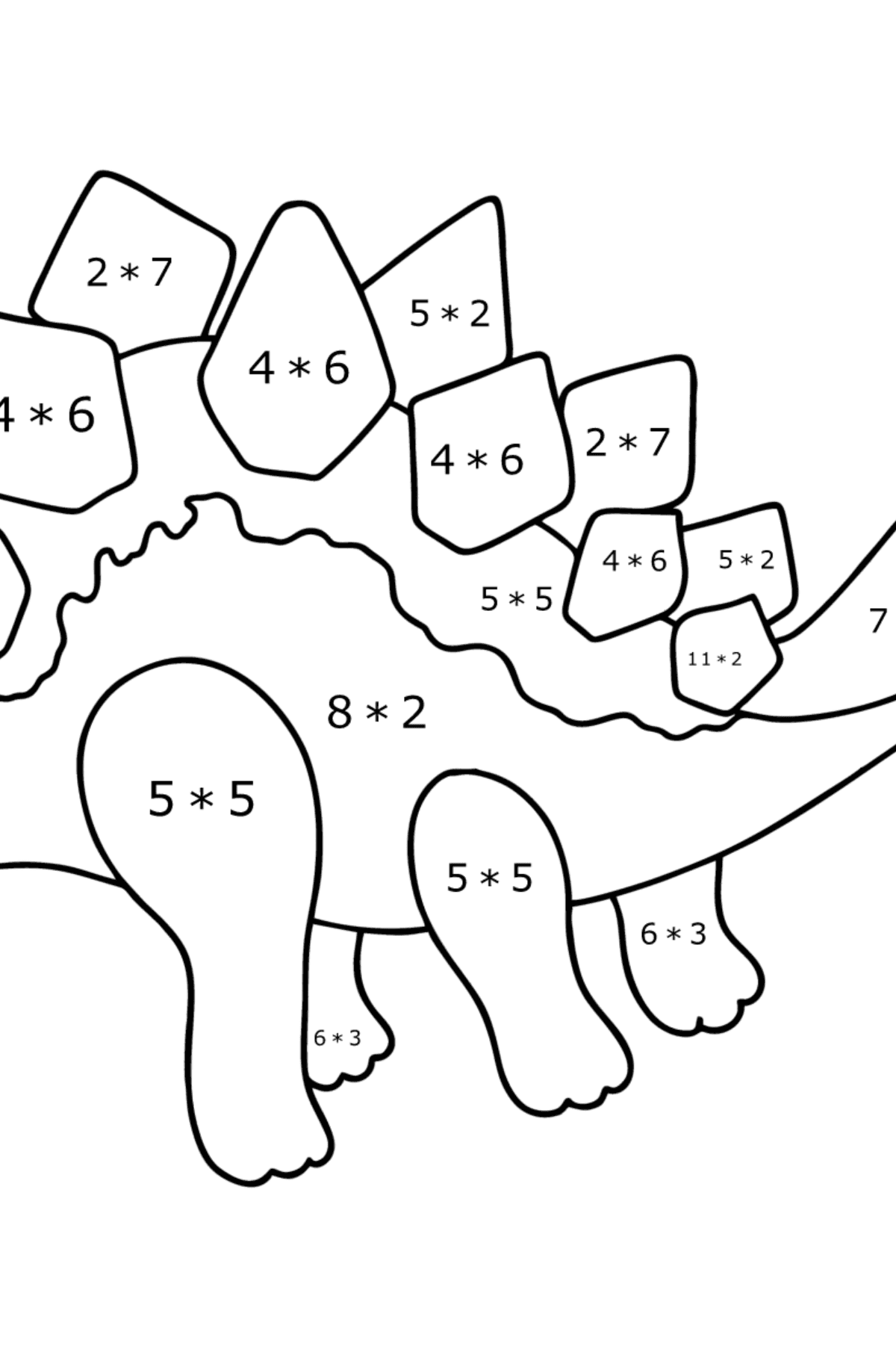 Dibujo de Estegosaurio para colorear - Colorear con Matemáticas - Multiplicaciones para Niños