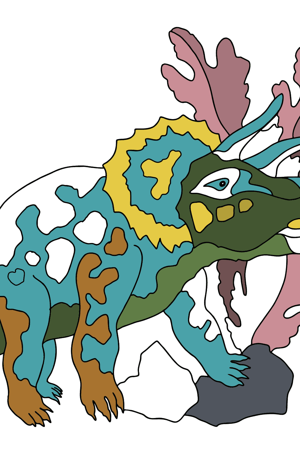 Tegning til fargelegging triceratops (vanskelig) - Tegninger til fargelegging for barn