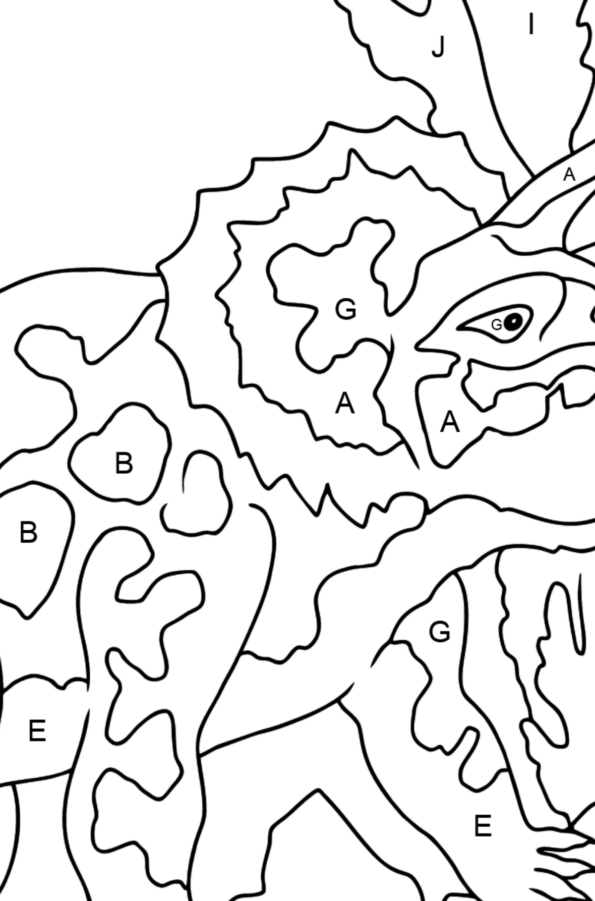 Coloring Page - Triceratops - A Peaceful Horned Dinosaur - Coloring by Letters for Kids
