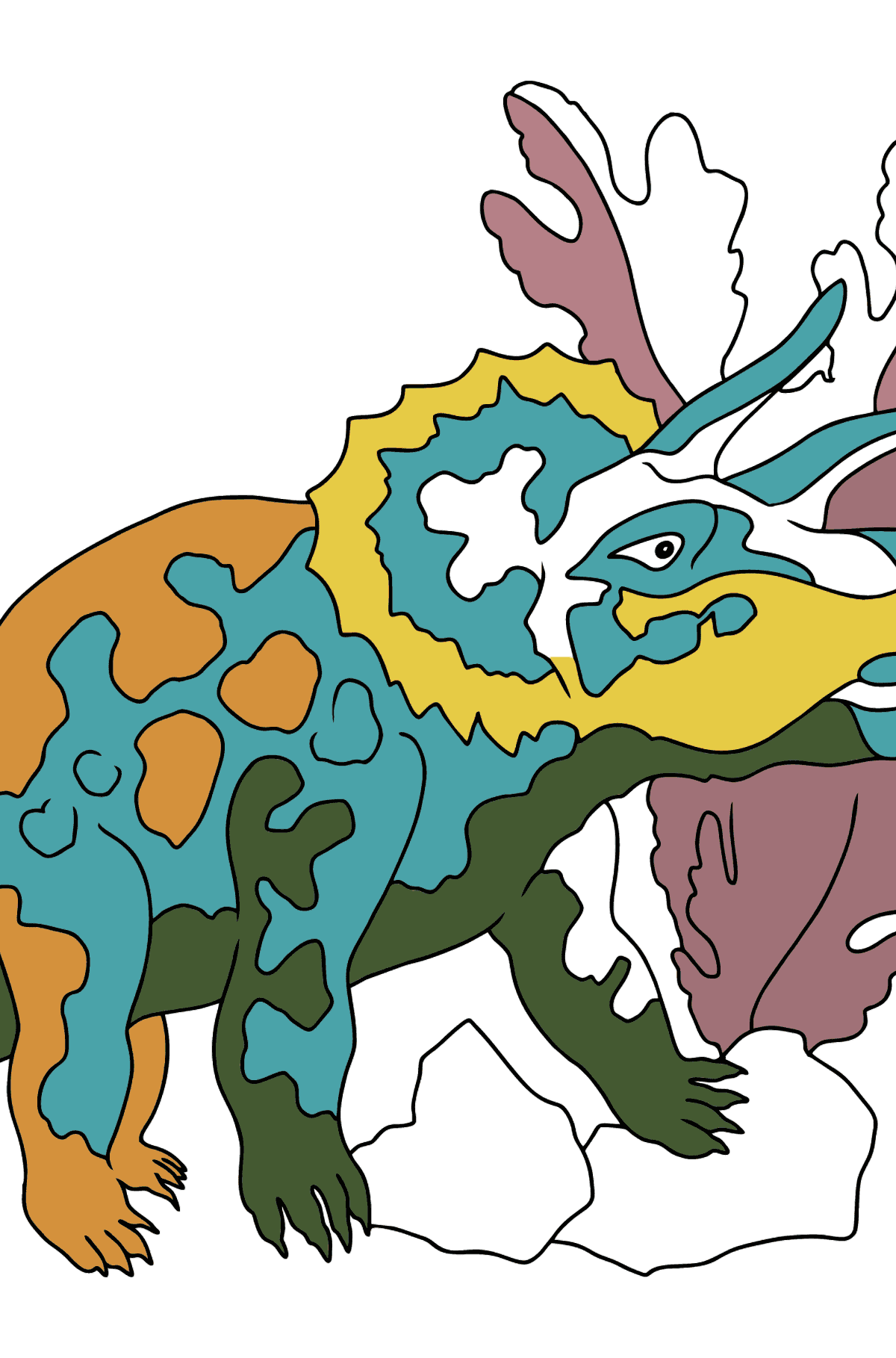 Coloring Page - Triceratops - A Peaceful Horned Dinosaur - Coloring Pages for Kids