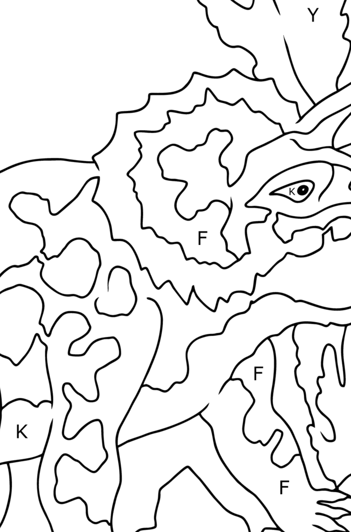 Tegning til fargelegging triceratops (enkelt) - Fargelegge etter bokstaver for barn