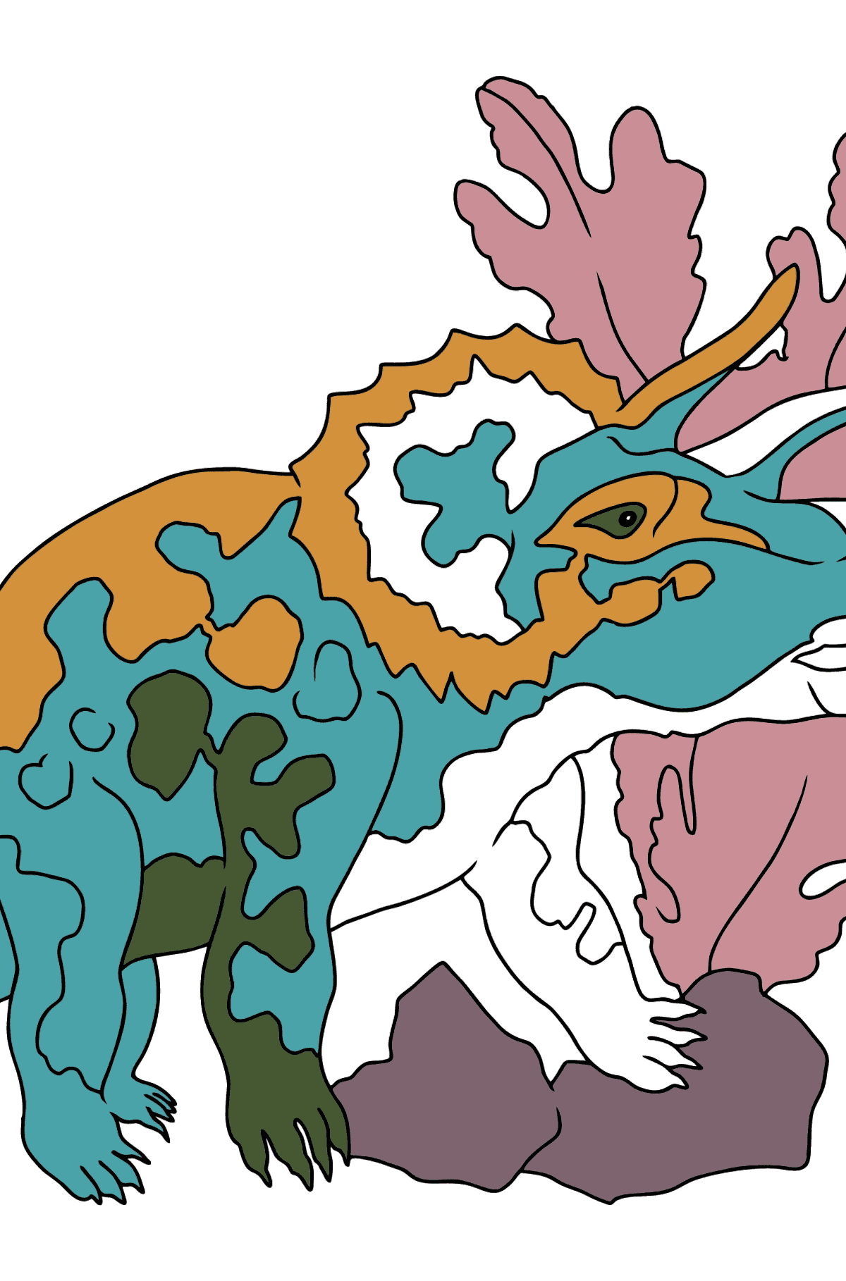Disegno di Triceratopo da colorare (facile) - Disegni da colorare per bambini