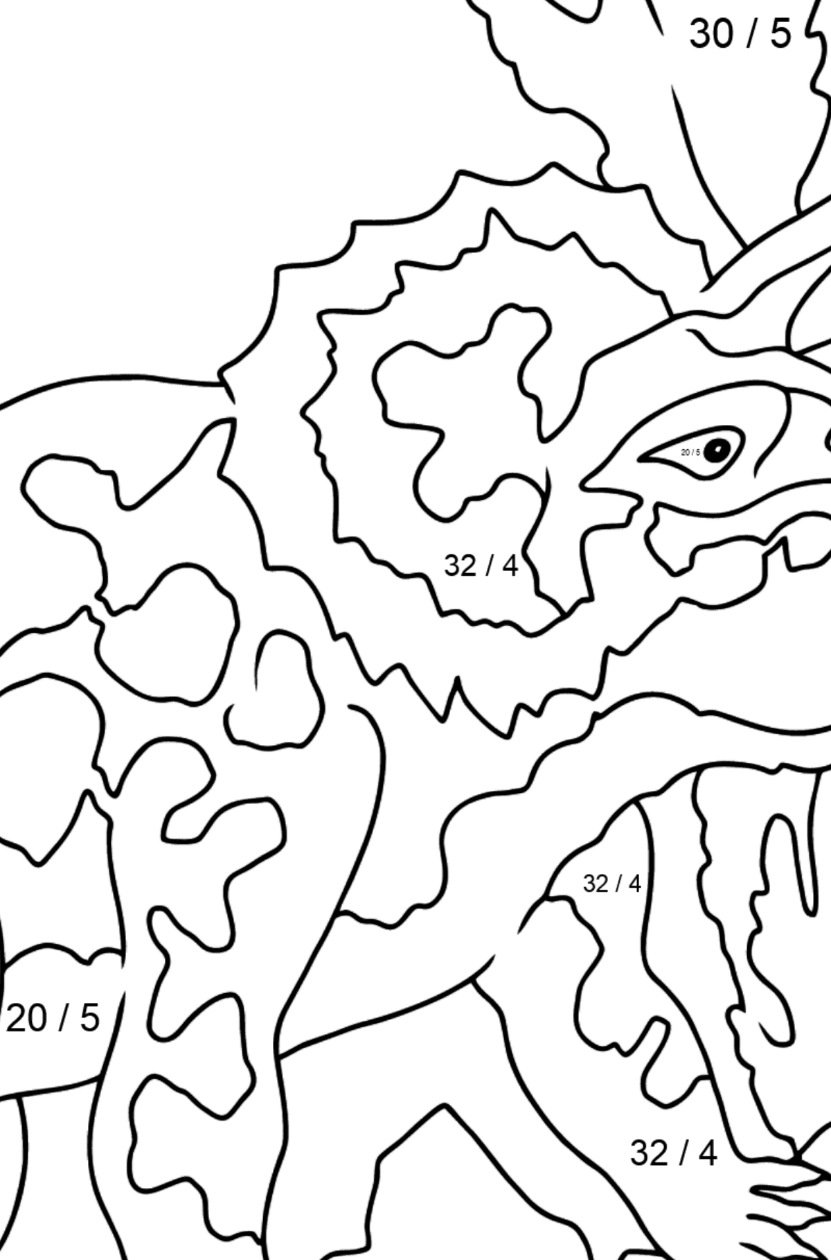 Triceratopo da colorare per i più piccoli - Colorazione matematica - Divisione per bambini