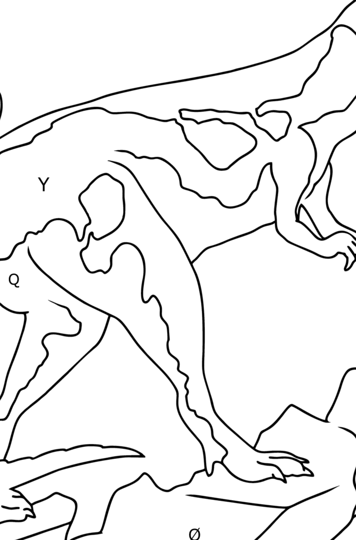 Tegning til fargelegging tyrannosaurus (enkelt) - Fargelegge etter bokstaver for barn