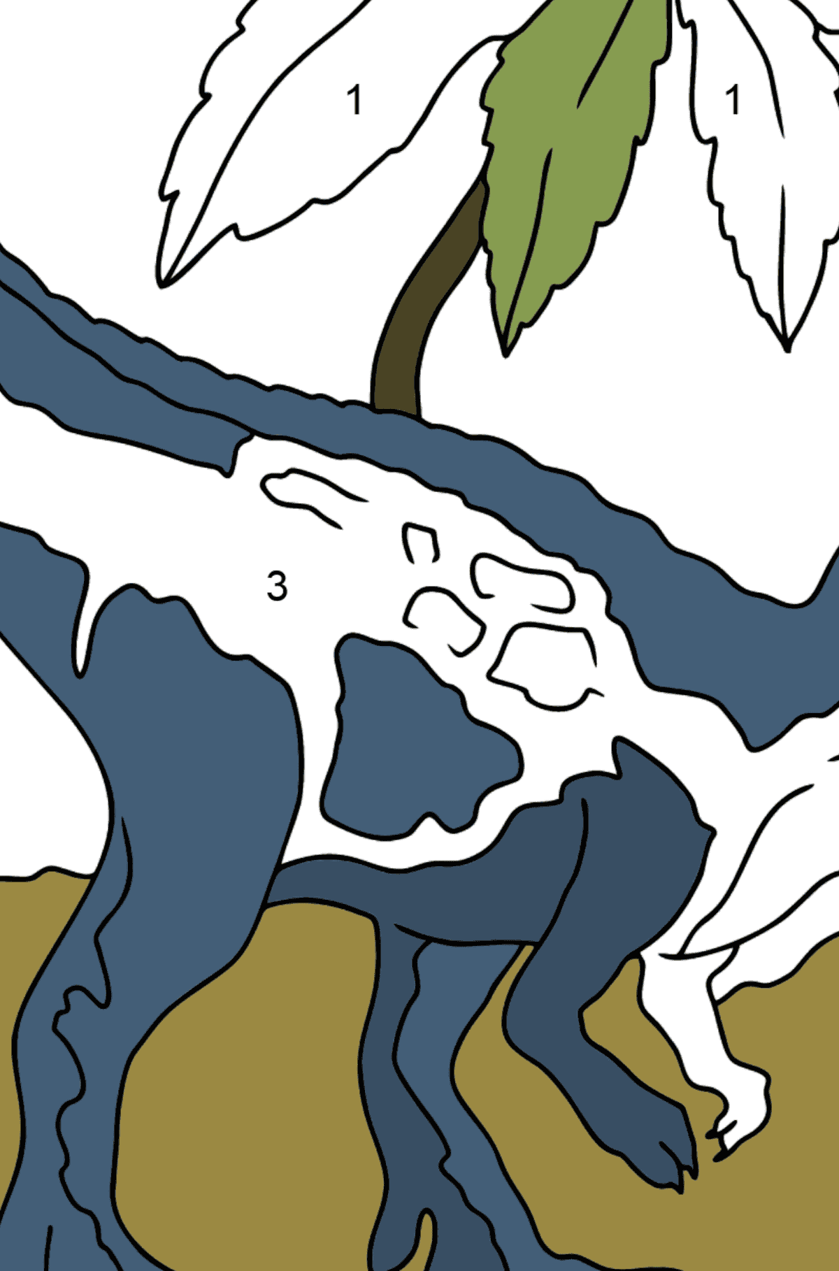 Раскраска Тиранозавр - По Номерам для Детей