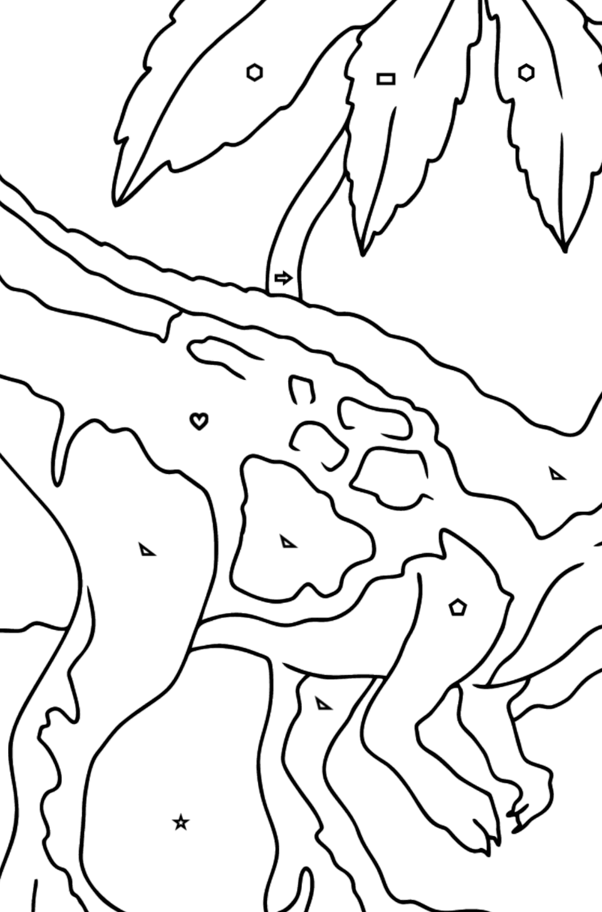 Tegning til fargelegging tyrannosaurus rovdyr - Fargelegge etter geometriske former for barn