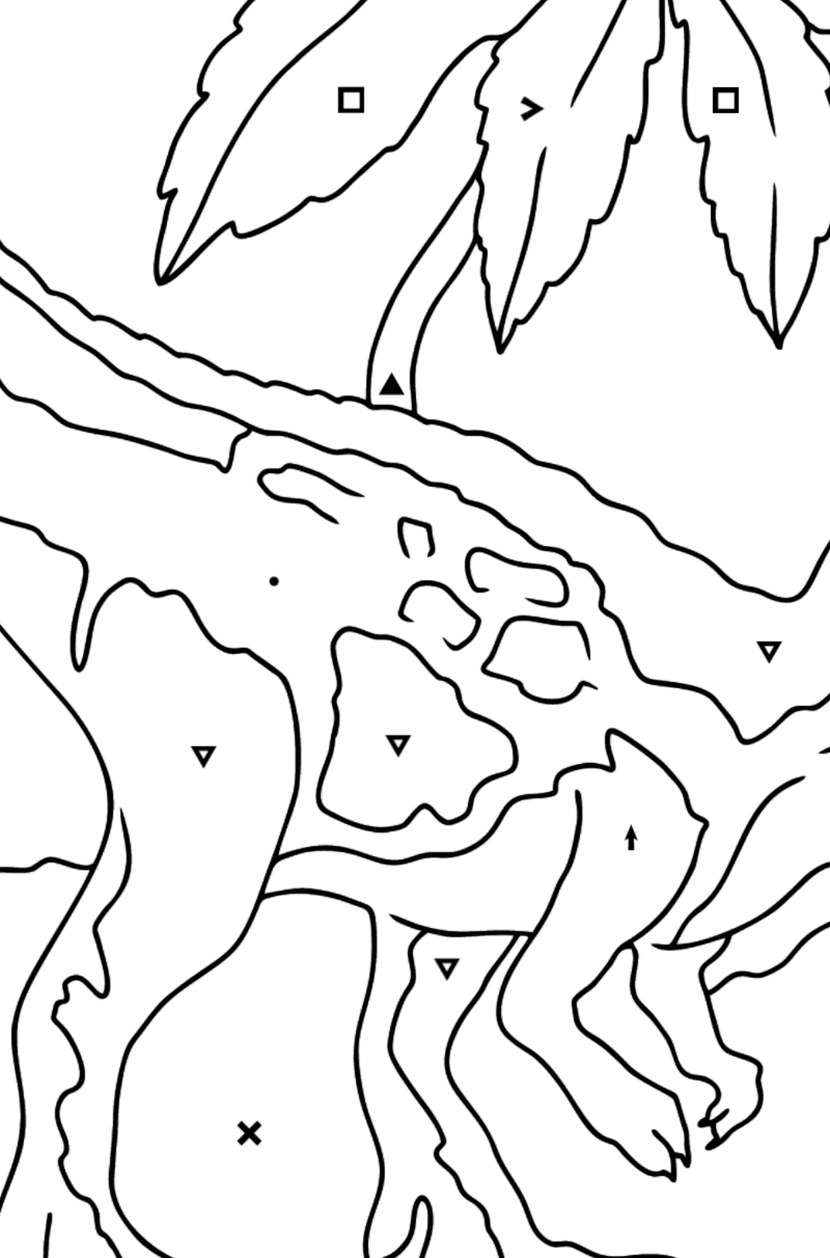 Tegning til fargelegging tyrannosaurus rovdyr - Fargelegge etter symboler for barn