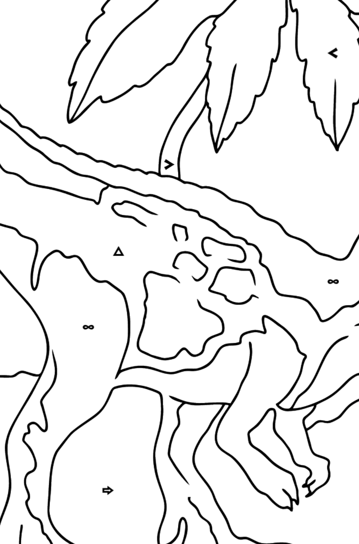 Målarbild tyrannosaurus rovdjur (lätt) - Färgläggning efter symboler och av geometriska figurer För barn