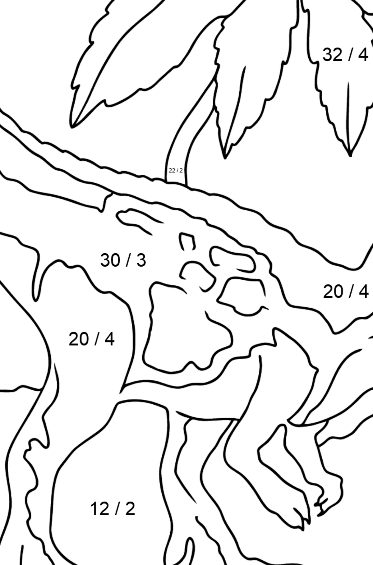Desenho para colorir Tiranossauro Predator (fácil) - Colorindo com Matemática - Divisão para Crianças