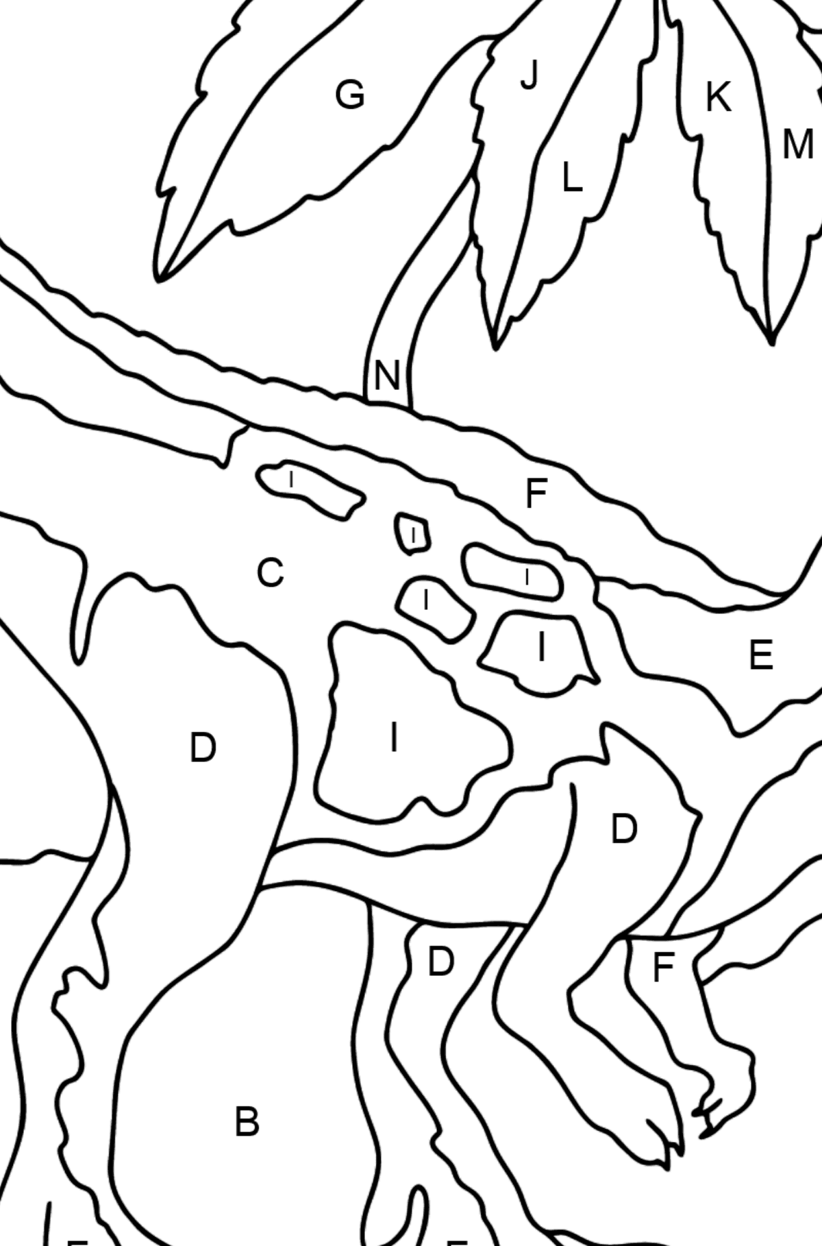 Desenho para colorir do predador tiranossauro (difícil) - Colorir por Letras para Crianças