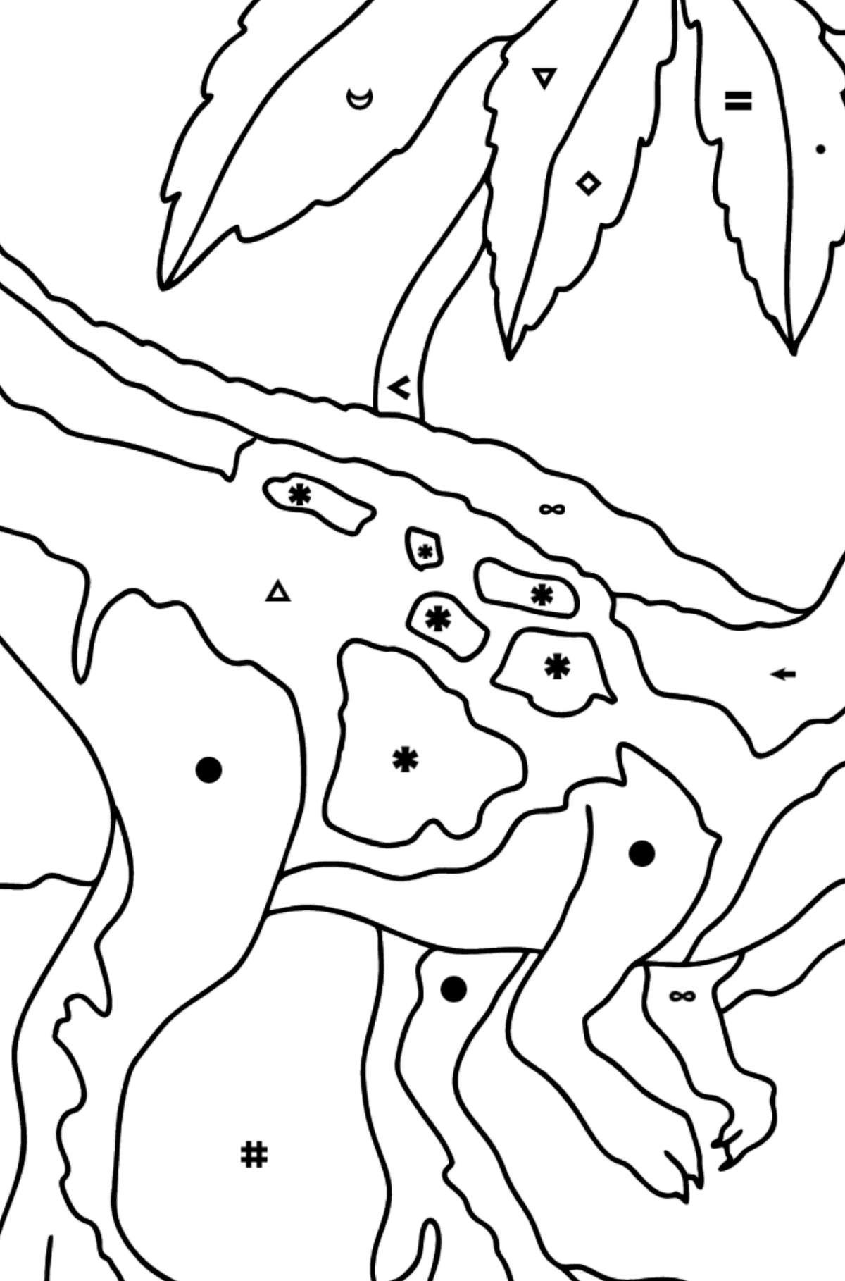 Desenho para colorir do predador tiranossauro (difícil) - Colorir por Símbolos para Crianças