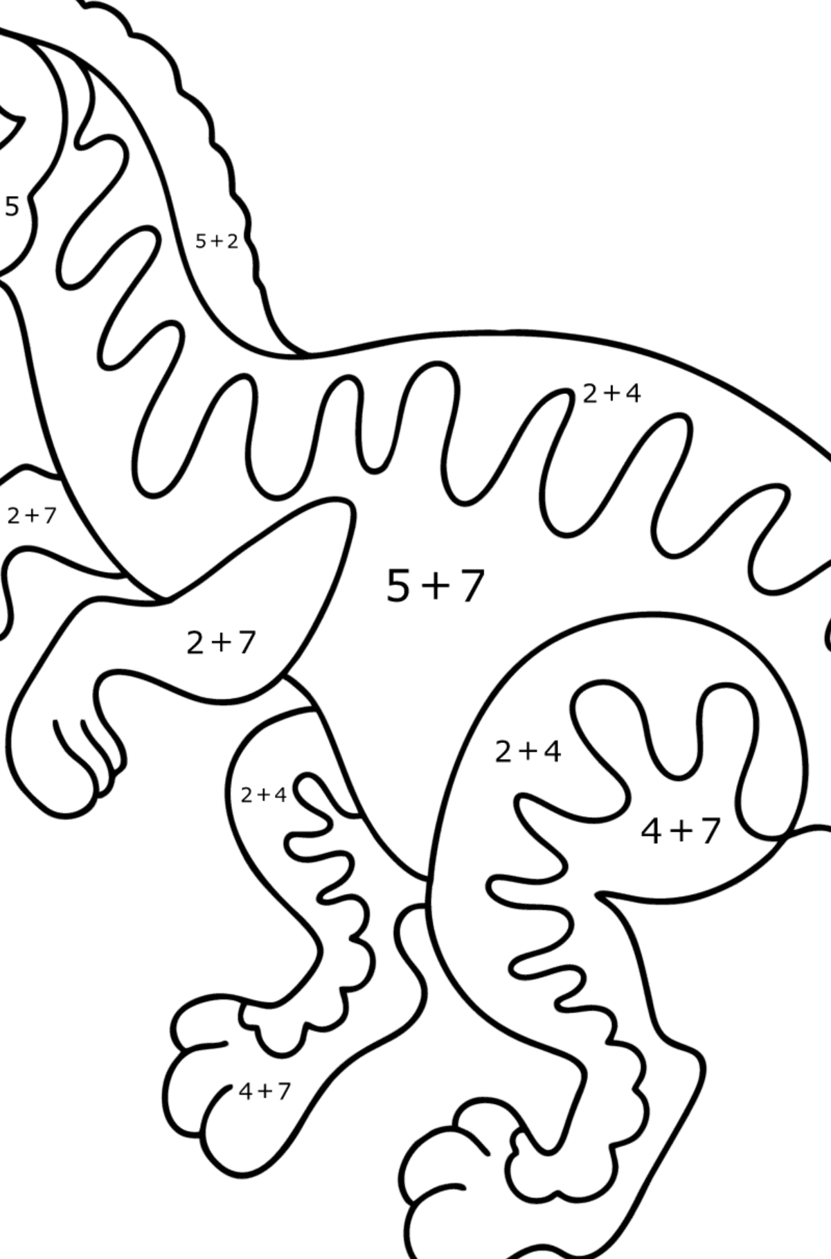 Dibujo de Velociraptor para colorear - Colorear con Matemáticas - Sumas para Niños