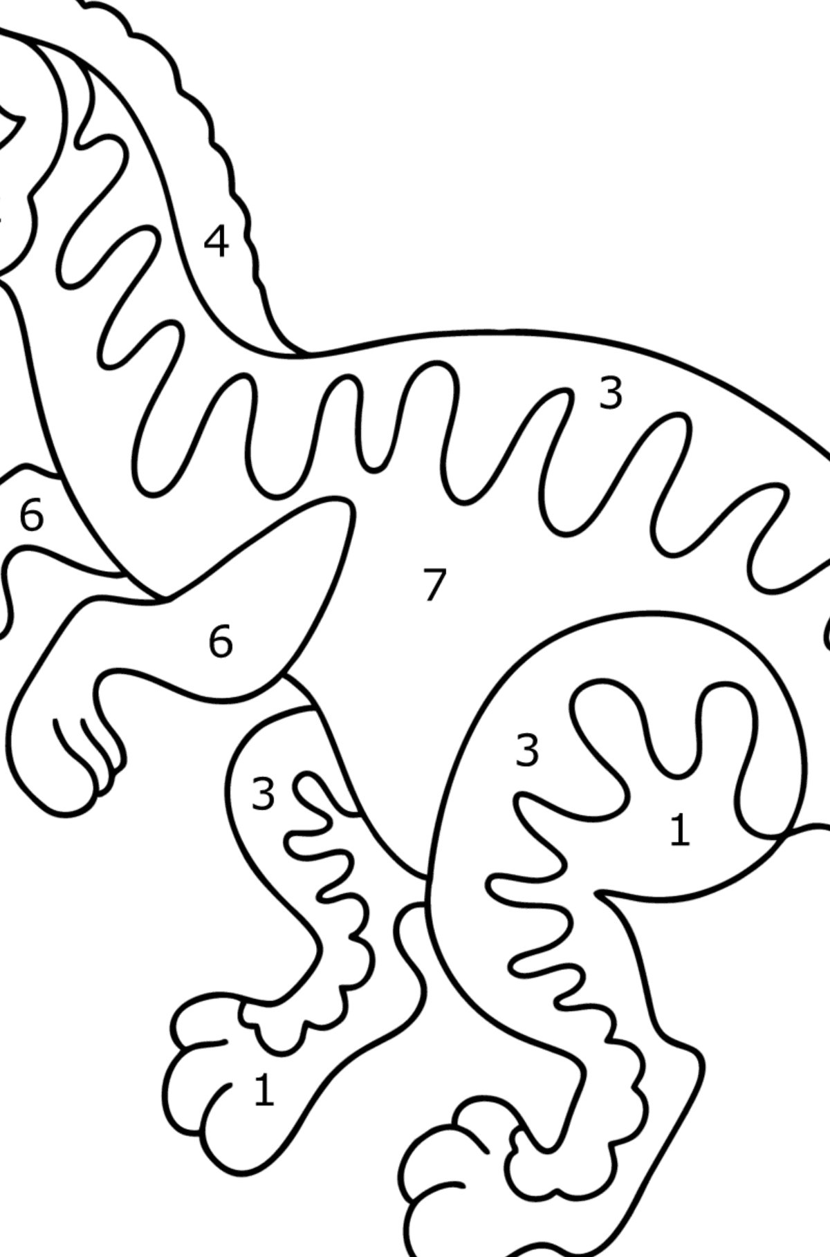 Desen de colorat velociraptor - Desen de colorat după Număr pentru copii