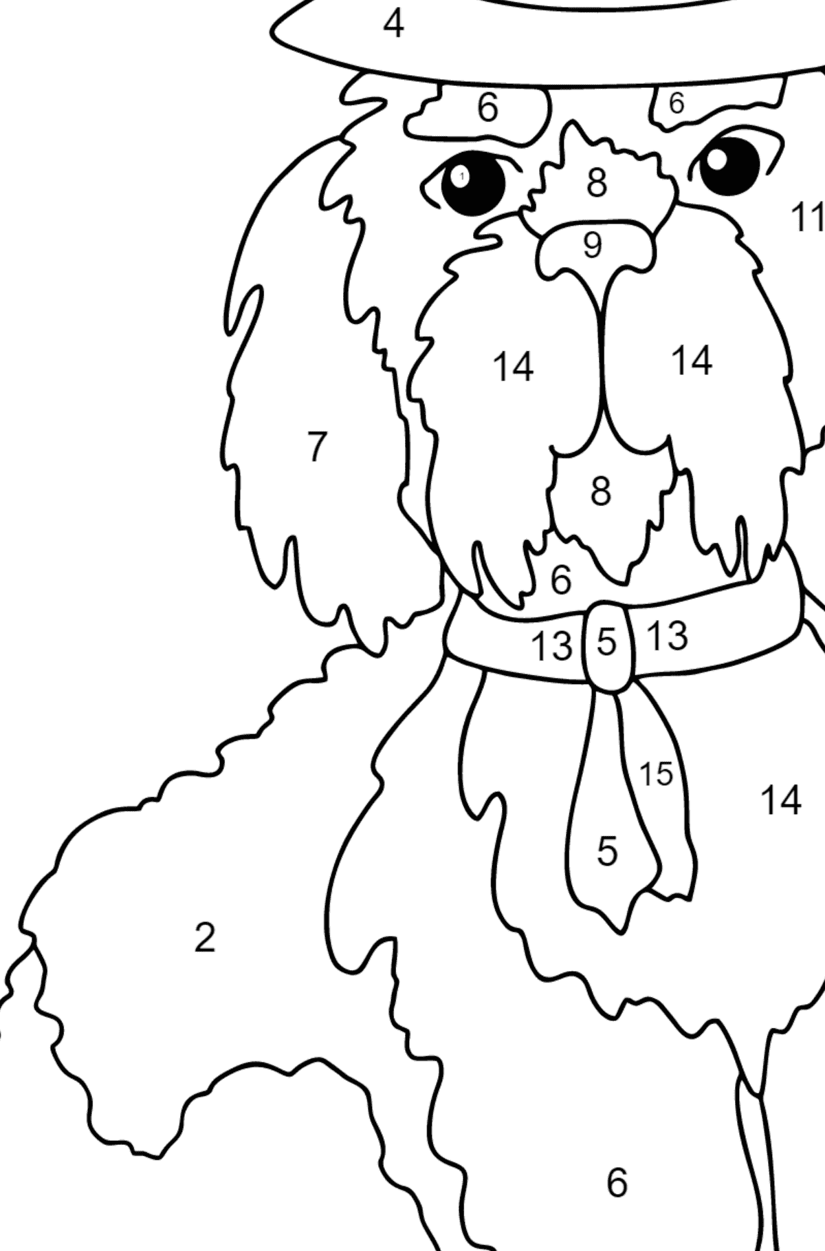 Coloring Page - A Dog in a Fancy Hat for Children  - Color by Number