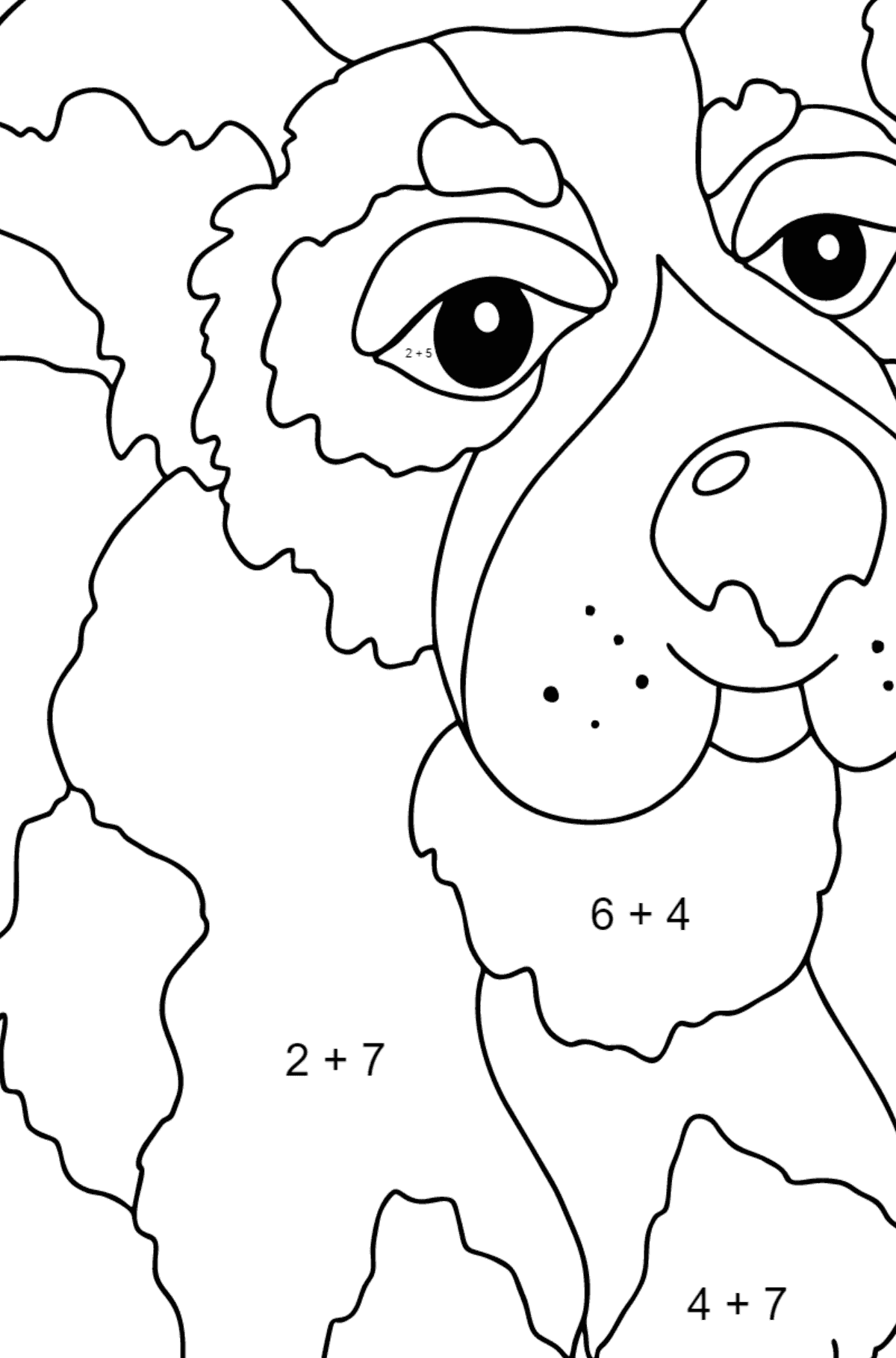 Coloring Page - A Dog is Jumping with a Blue Ball for Children  - Color by Number Addition