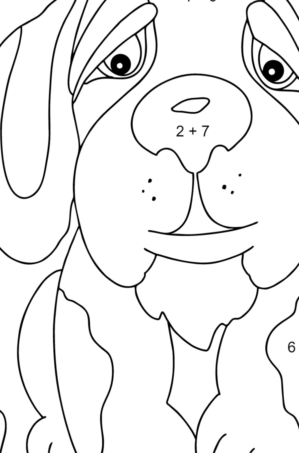 Coloring Page - A Dog is Looking Out a Butterfly for Children  - Color by Number Addition