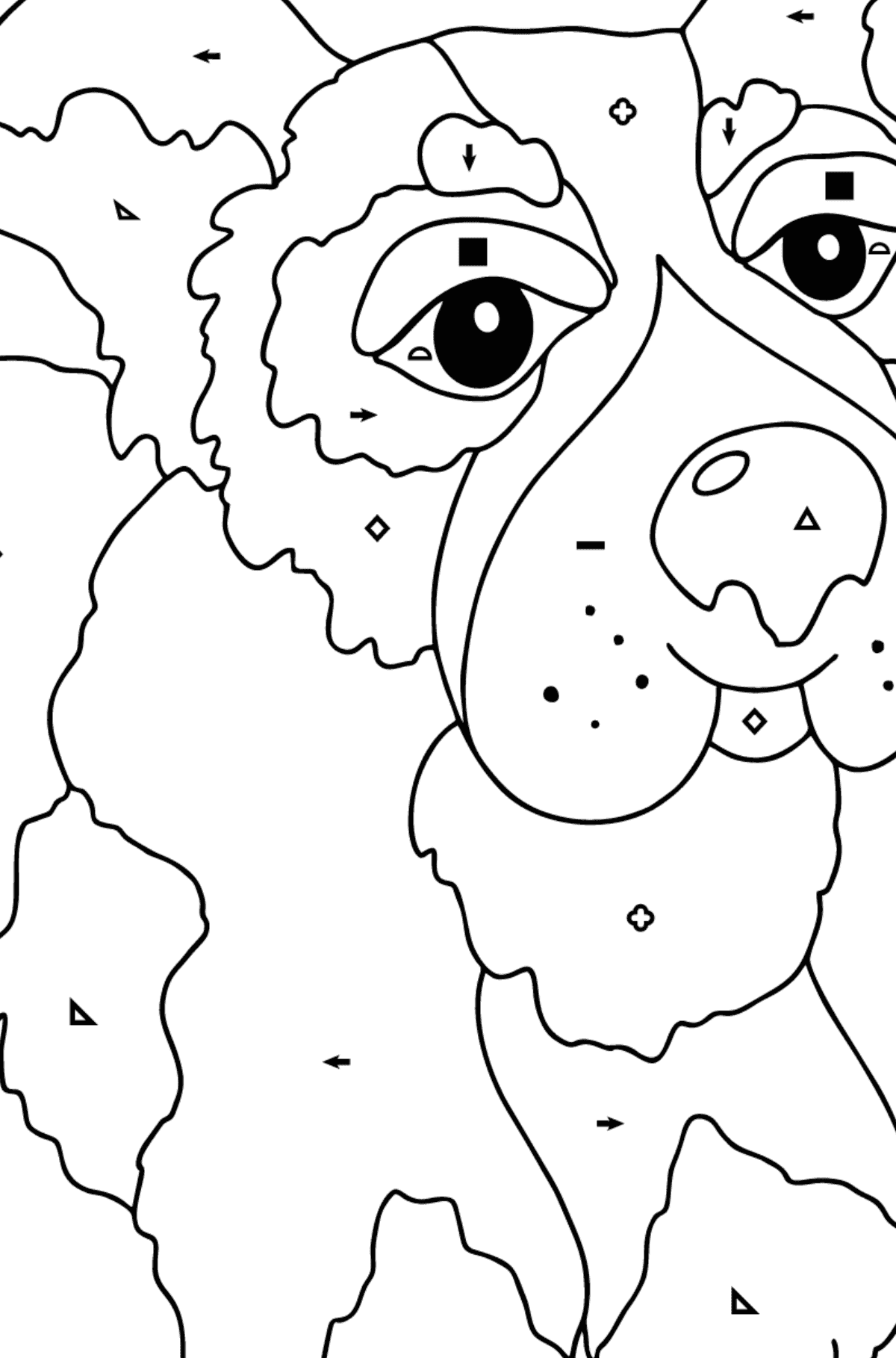 Coloring Page - A Dog is Playing with a Ball for Children  - Color by Symbols and Geometric Shapes