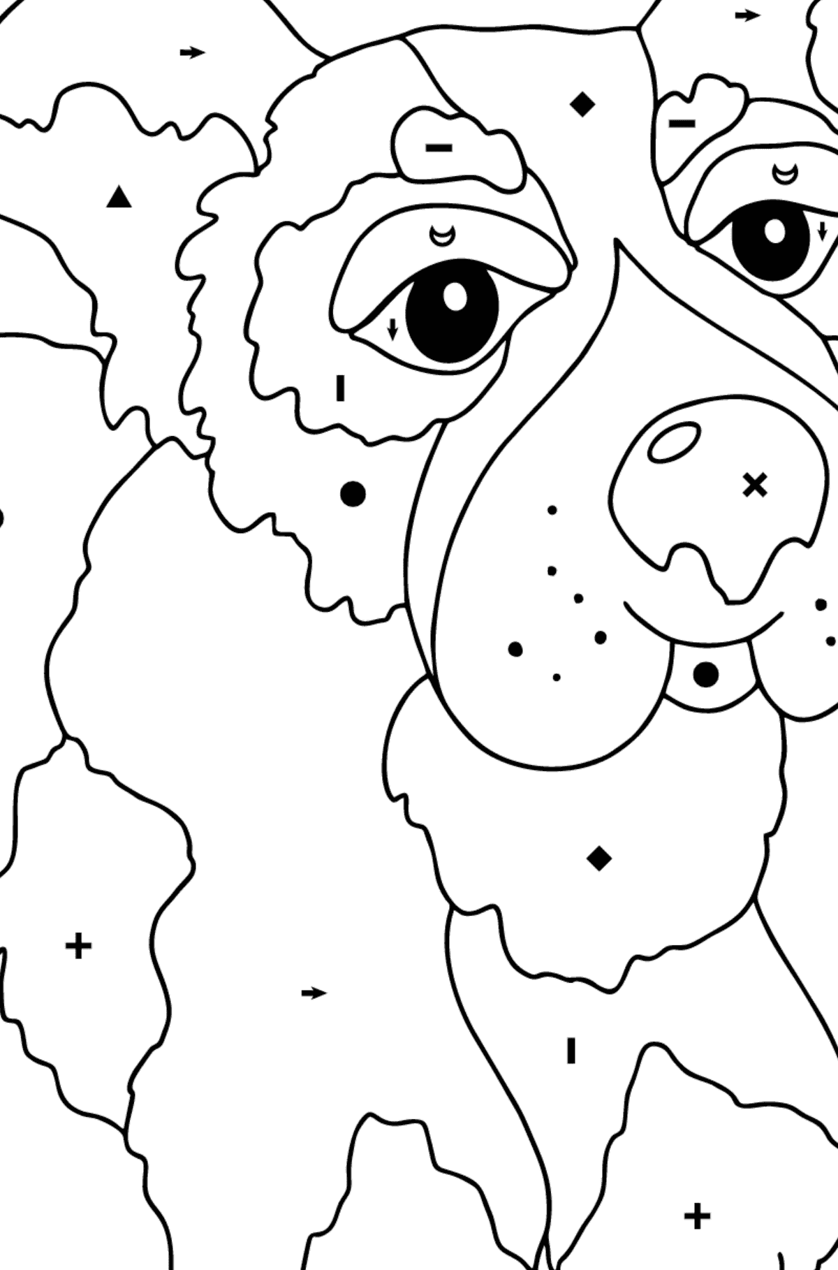 Coloring Page - A Dog is Playing with a Ball for Kids  - Color by Special Symbols