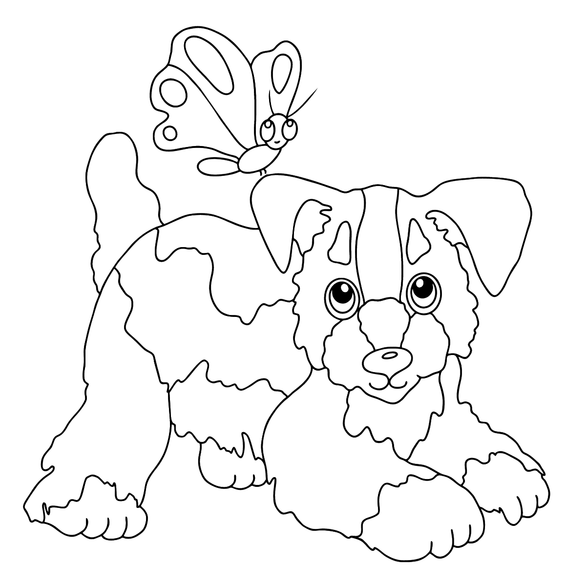 print-coloring-page-a-dog-is-playing-with-a-beautiful-butterfly