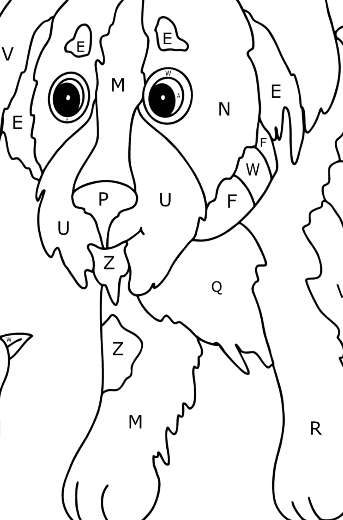Målarbild söt valp - Färgläggning av bokstäver För barn