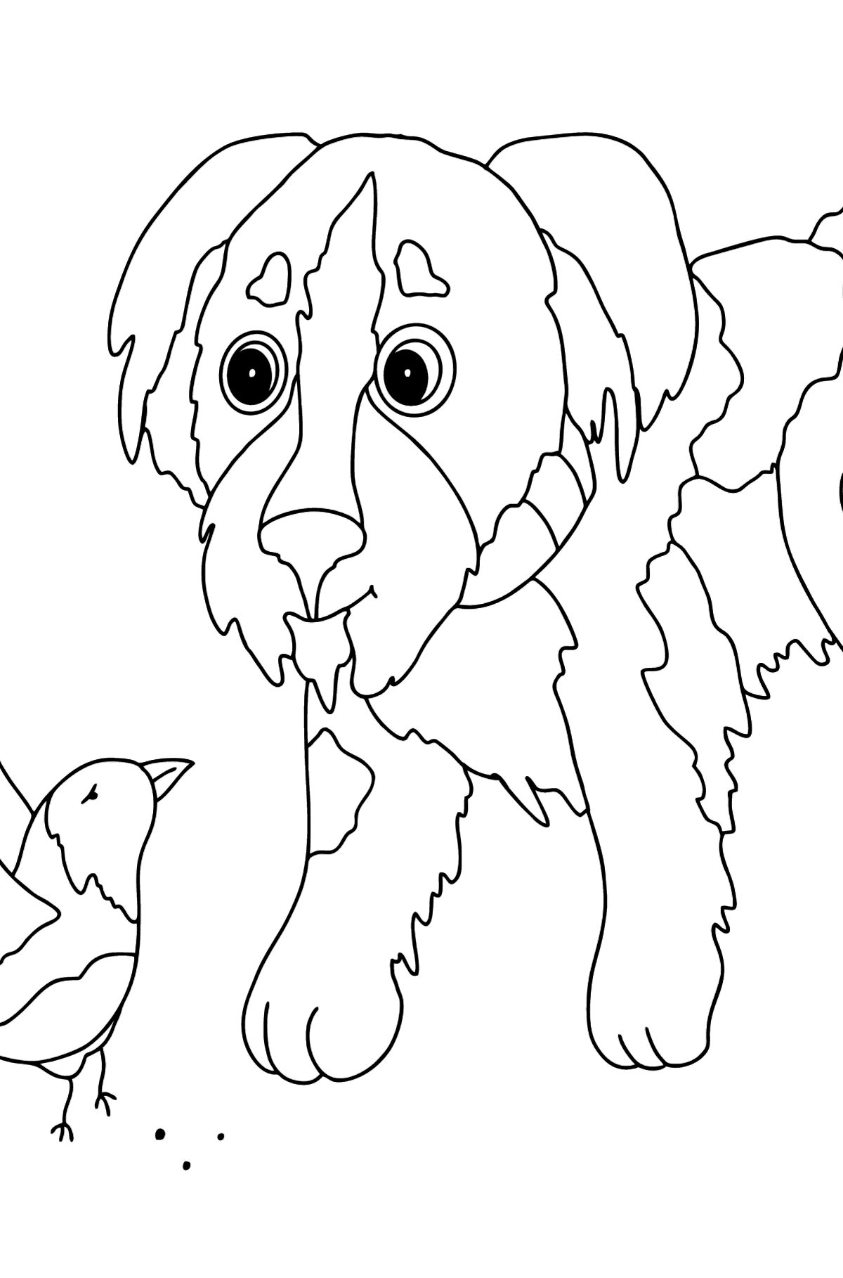 Coloriage - Un chien qui joue avec un oiseau - Coloriages pour les Enfants