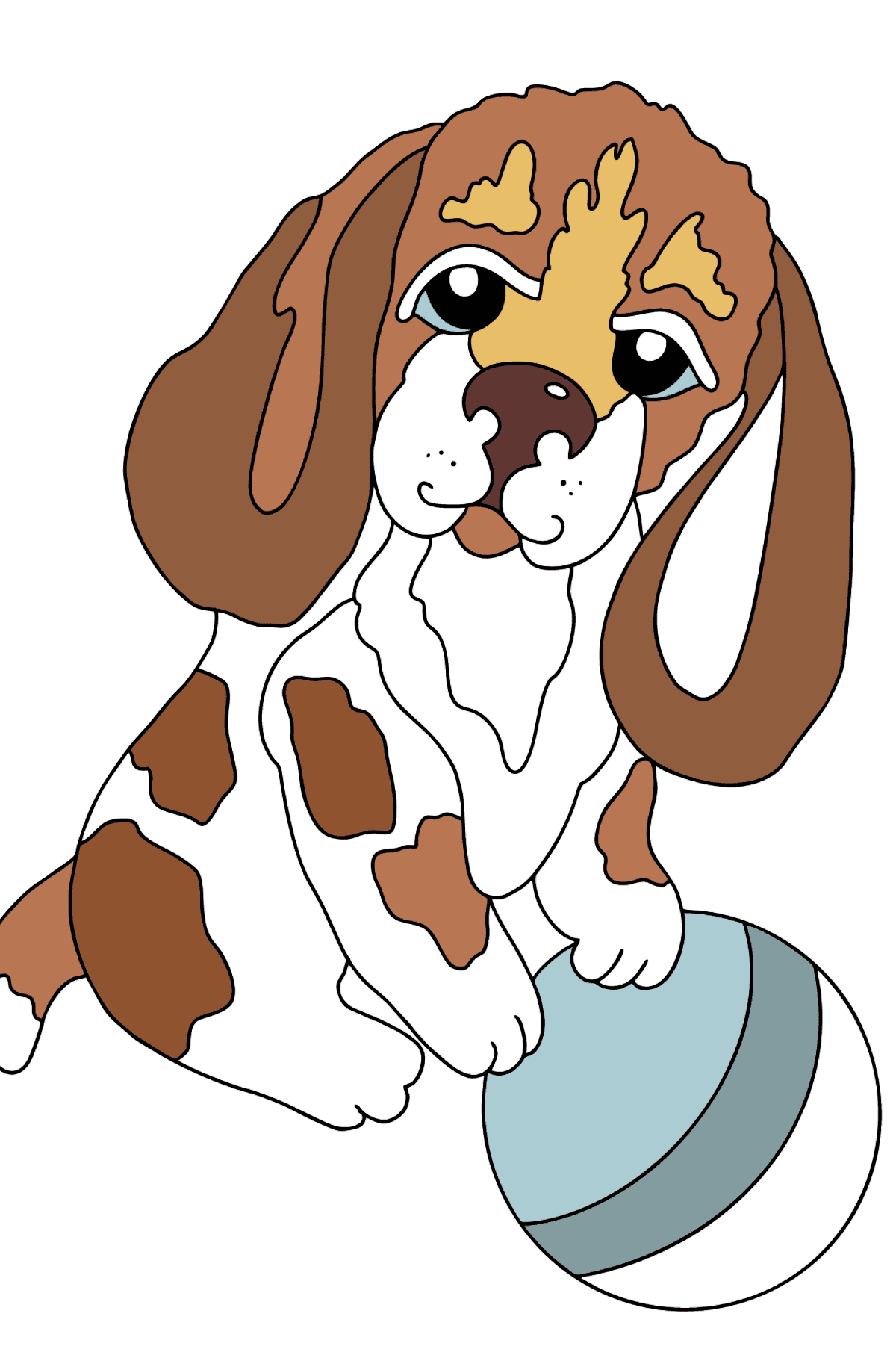 Coloring Page - A Dog is Playing with a Blue Ball  - Coloring Pages for Kids