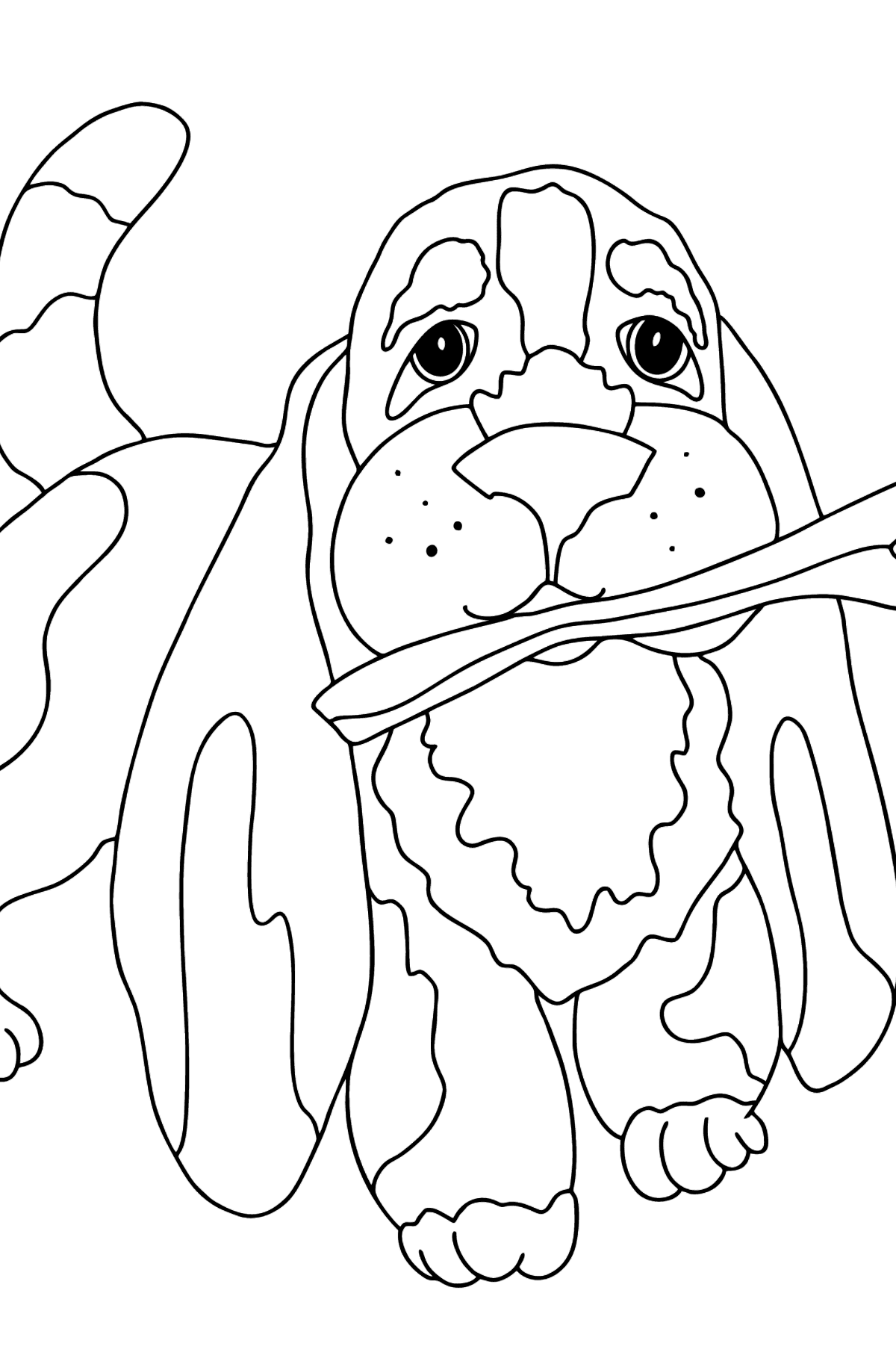 Page de coloriage - Un chien en train de jouer avec un bâton - Coloriages pour les Enfants