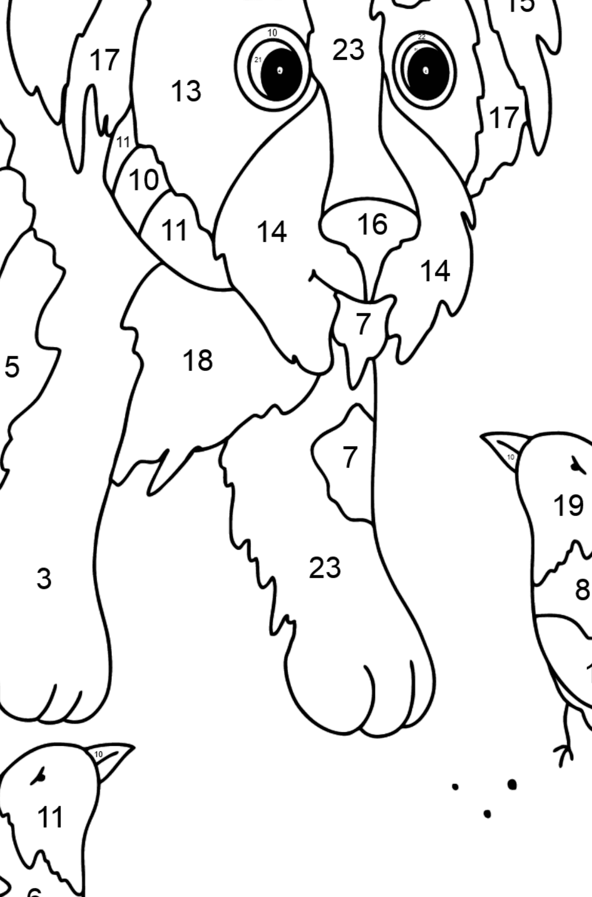 Boyama sayfası sevimli köpek yavrusu (zor) - Sayılarla Boyama çocuklar için