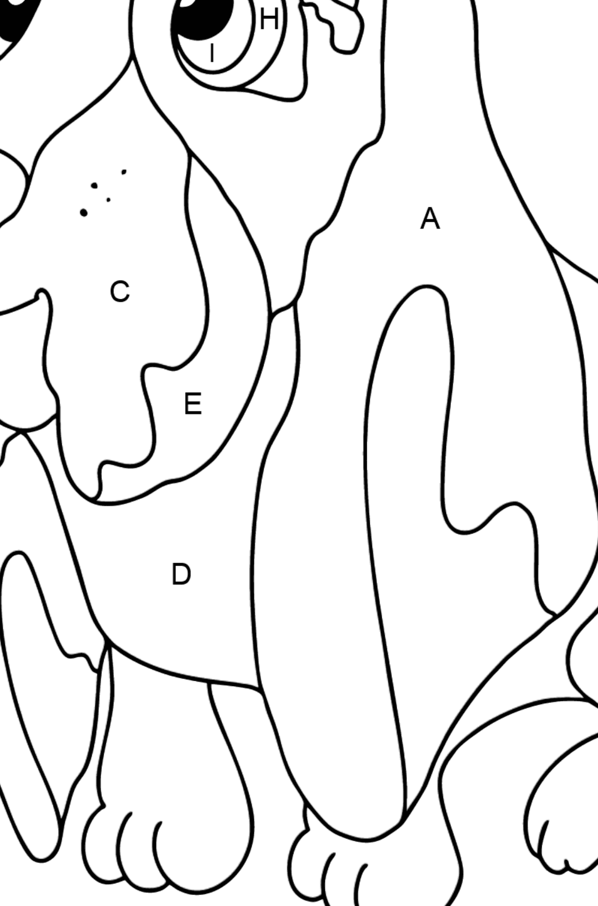 Coloring Page - A Dog is Sitting near a Bone - Coloring by Letters for Kids