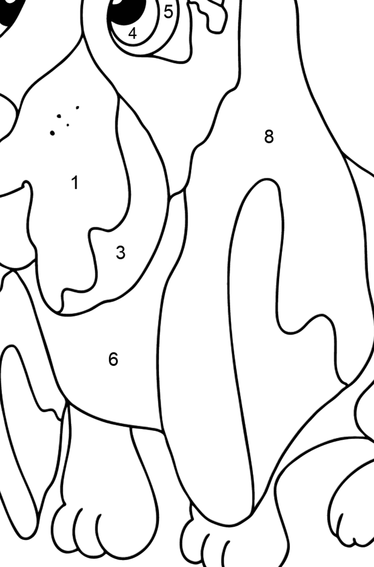 Coloring Page - A Dog is Sitting near a Bone - Coloring by Numbers for Kids
